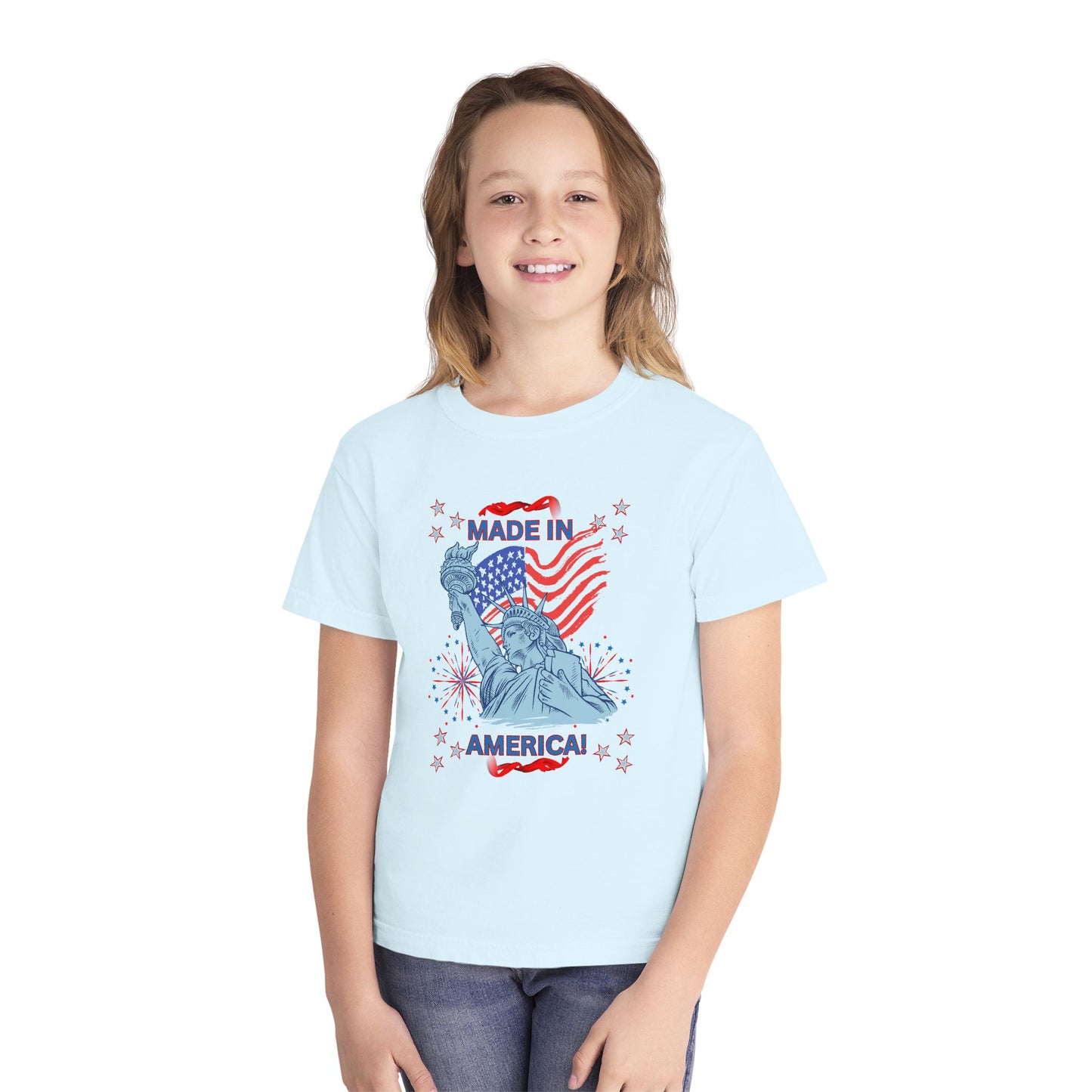 Made in America Statue of Liberty Youth Tee — Patriotic 4th of July Flag Graphic