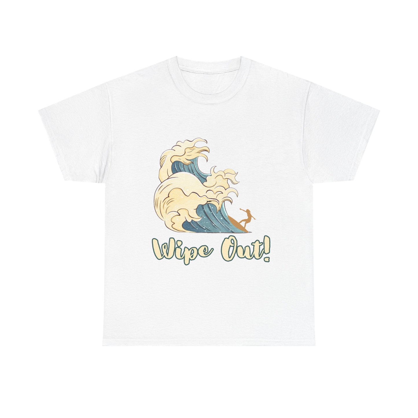 Surf-Inspired Unisex Heavy Cotton Tee - "Wipe Out!" Graphic