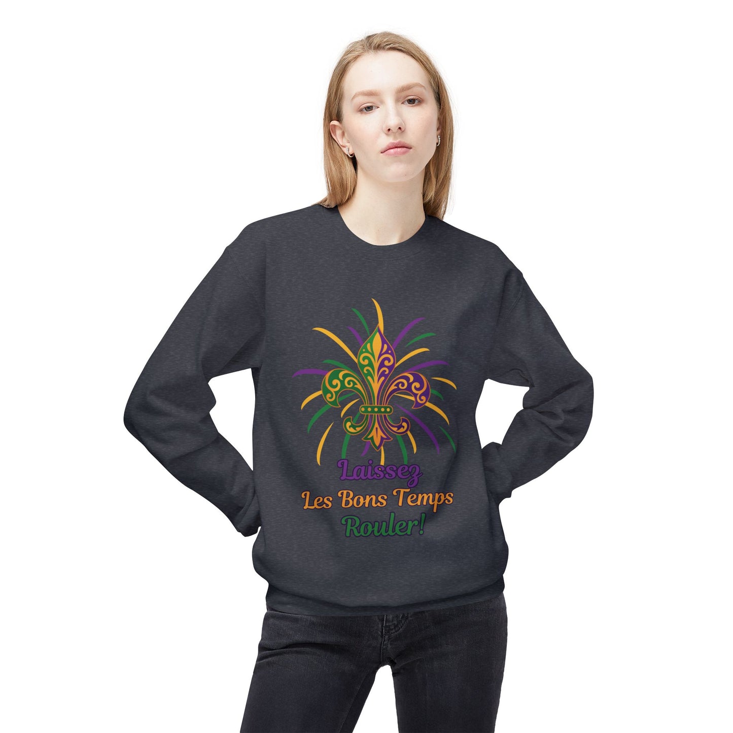 Mardi Gras Fleur-de-Lis Crewneck Sweatshirt — "Laissez Les Bons Temps Rouler!"