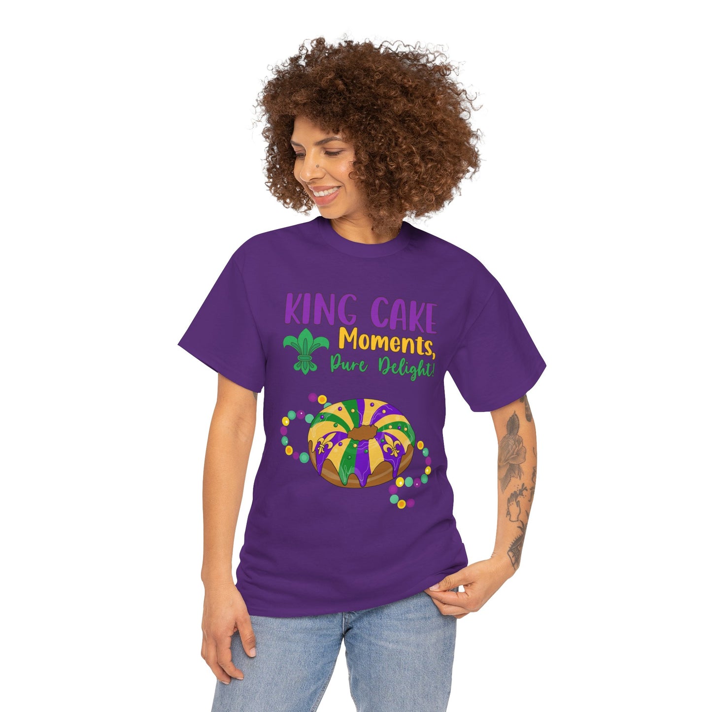 "Mardi Gras King Cake" Unisex Heavy Cotton  Adult Tee — "A King Cake Moment — Pure Delight"