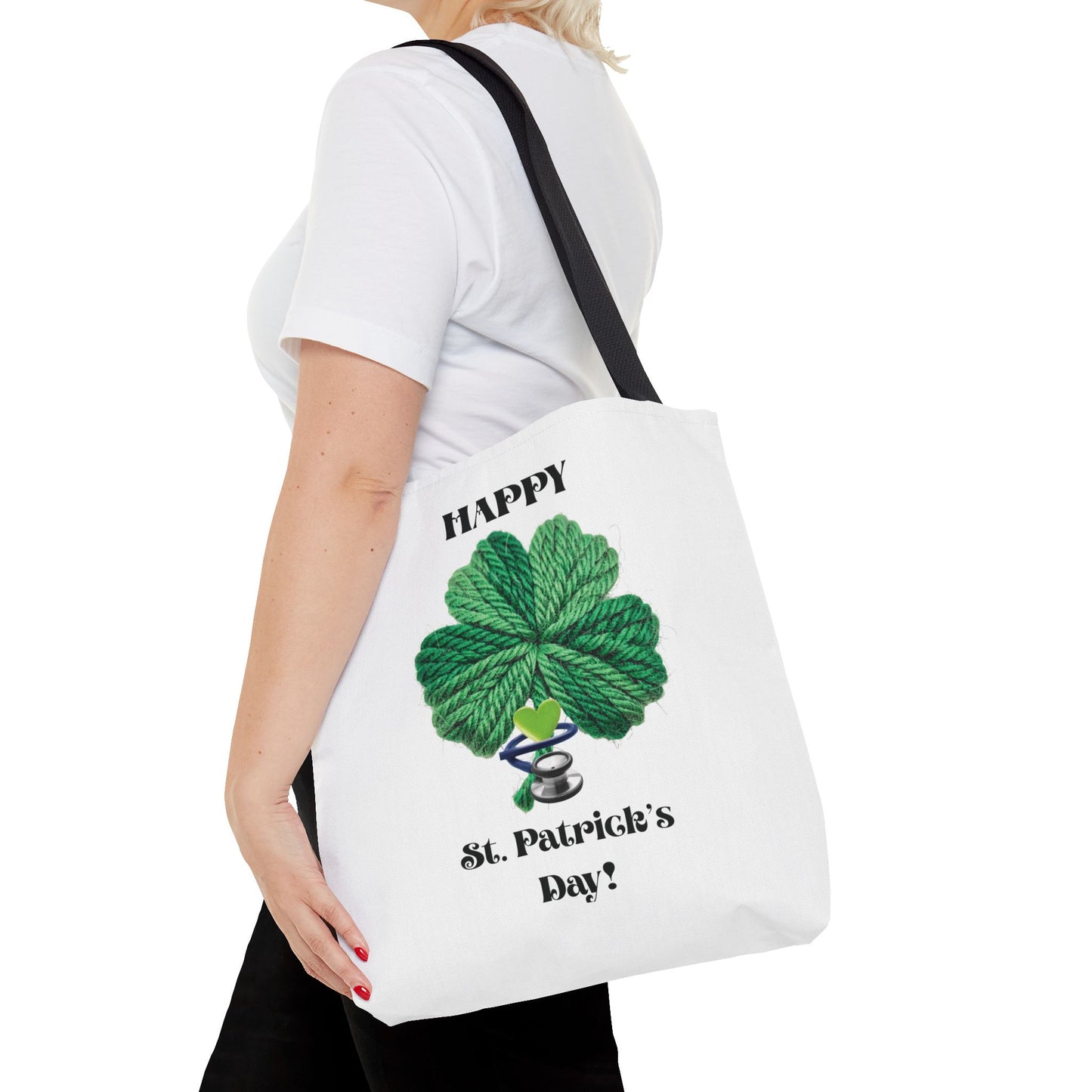 St. Patrick's Day Shamrock Tote Bag – 'Happy St. Patrick's Day!' All-Over Print