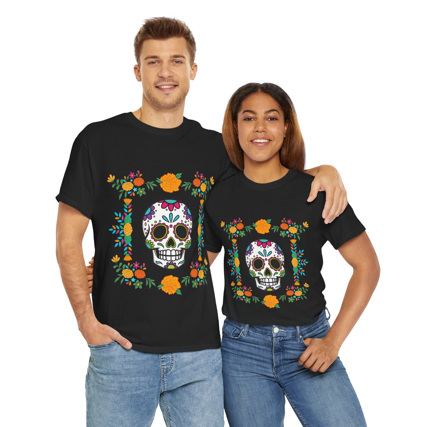 "Day of the Dead" Unisex Heavy Cotton Tee, Colorful Sugar Skull Design!