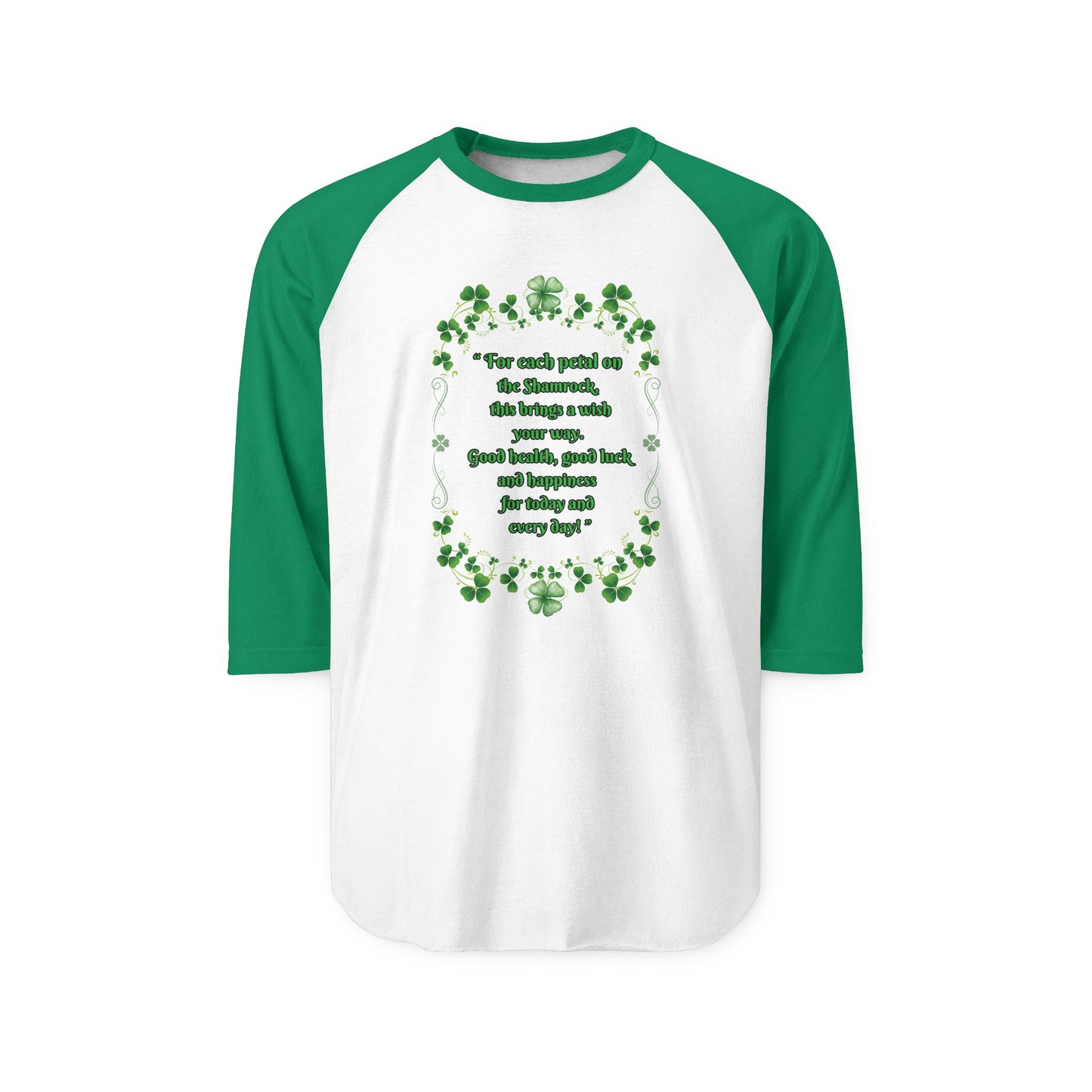 "Irish Shamrock Blessing" Unisex Raglan Shirt.  A Fun Way To Celebrate St. Patrick's Day & Irish Pride!