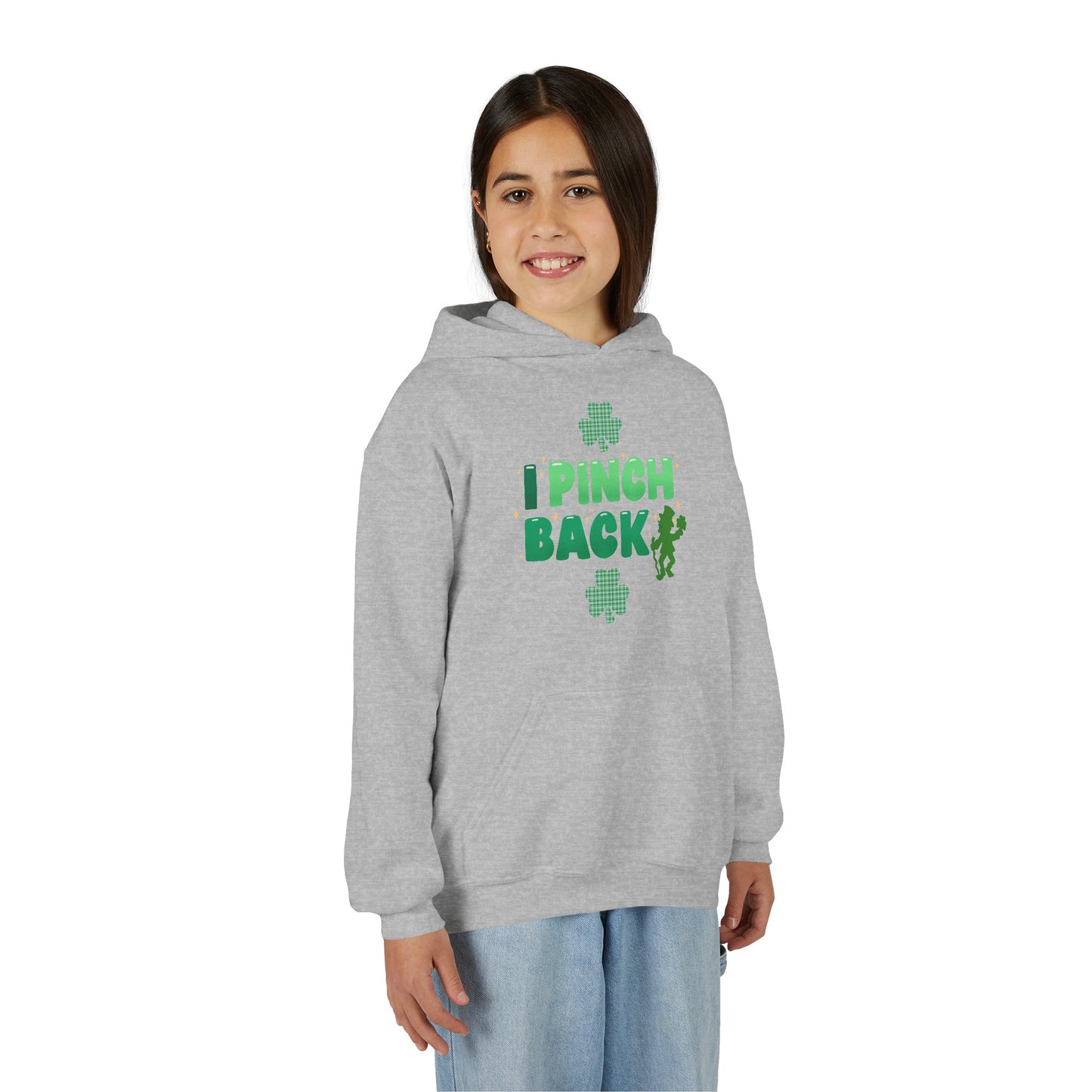Youth St. Patrick's Day Hoodie — "I Pinch Back" Shamrock (Approach With Caution-LOL)