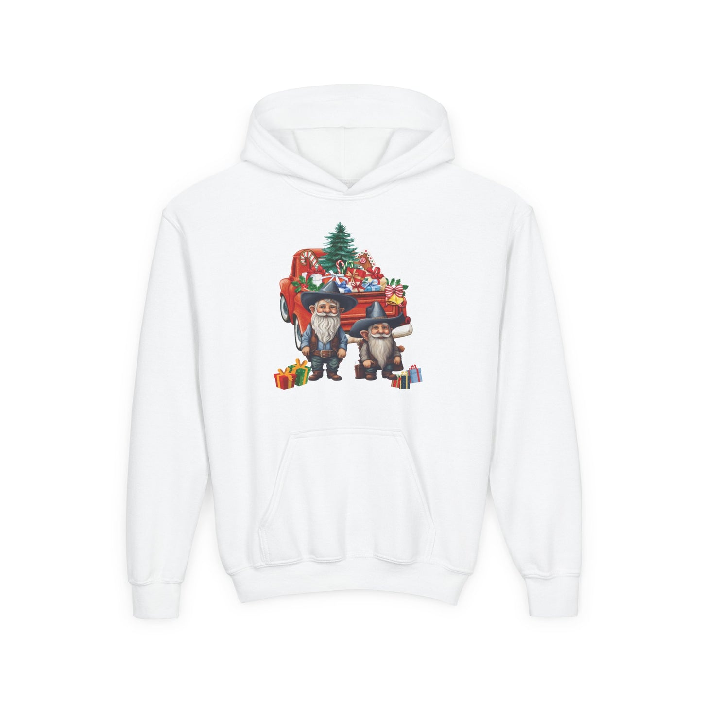 Youth Christmas Hoodie - Cute Gnome & Gifts Holiday Pullover ("Merry Christmas" Back)