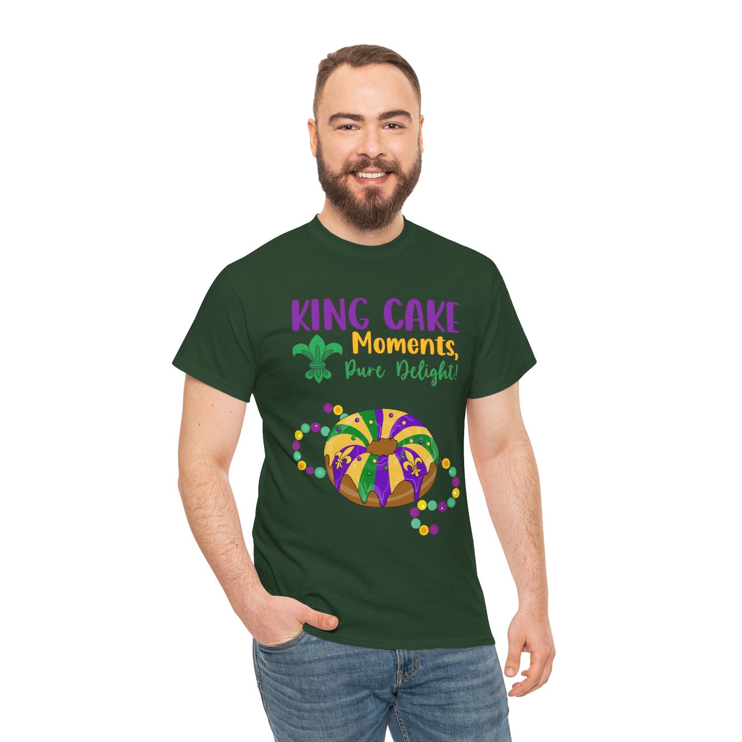 "Mardi Gras King Cake" Unisex Heavy Cotton  Adult Tee — "A King Cake Moment — Pure Delight"