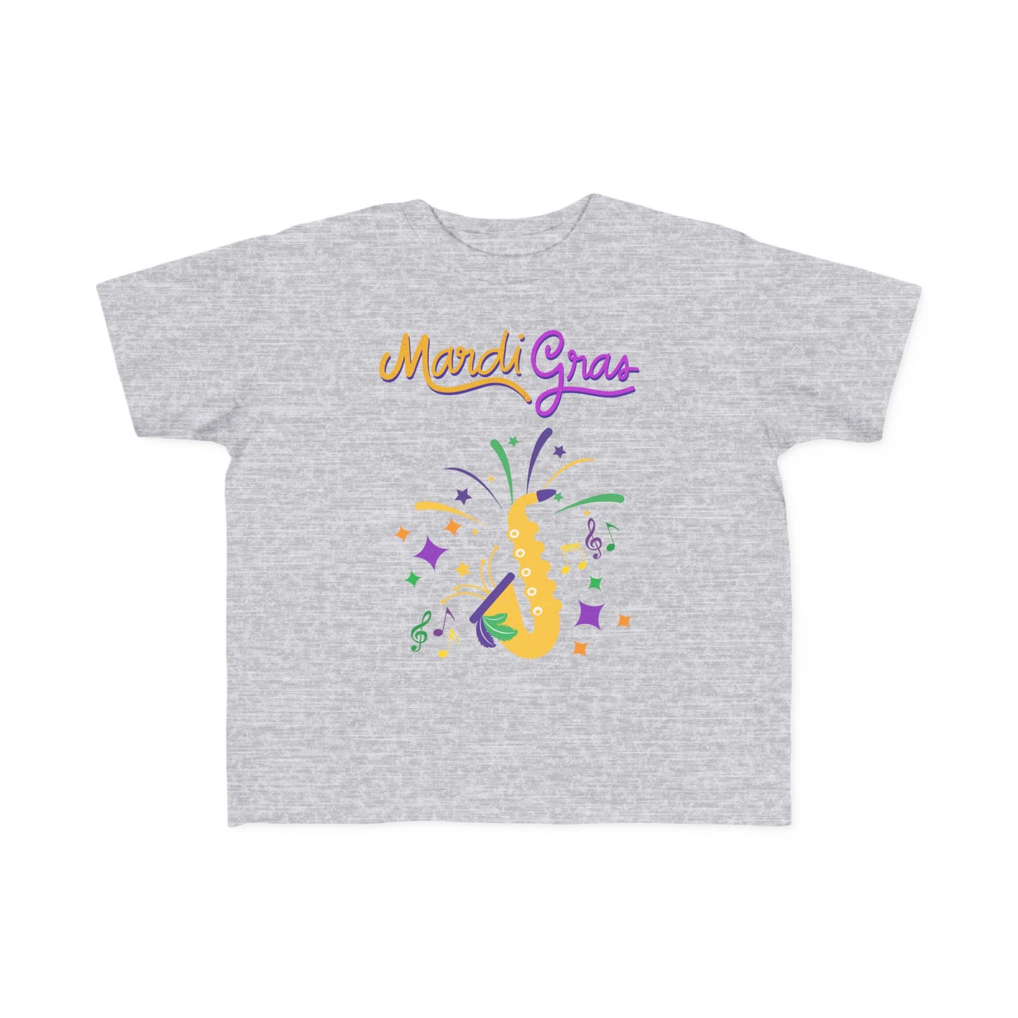 "Mardi Gras Saxophone" Toddler T-Shirt .  This Colorful Saxophone & Confetti Design Helps The Little One Get In The Carnival Mood!.