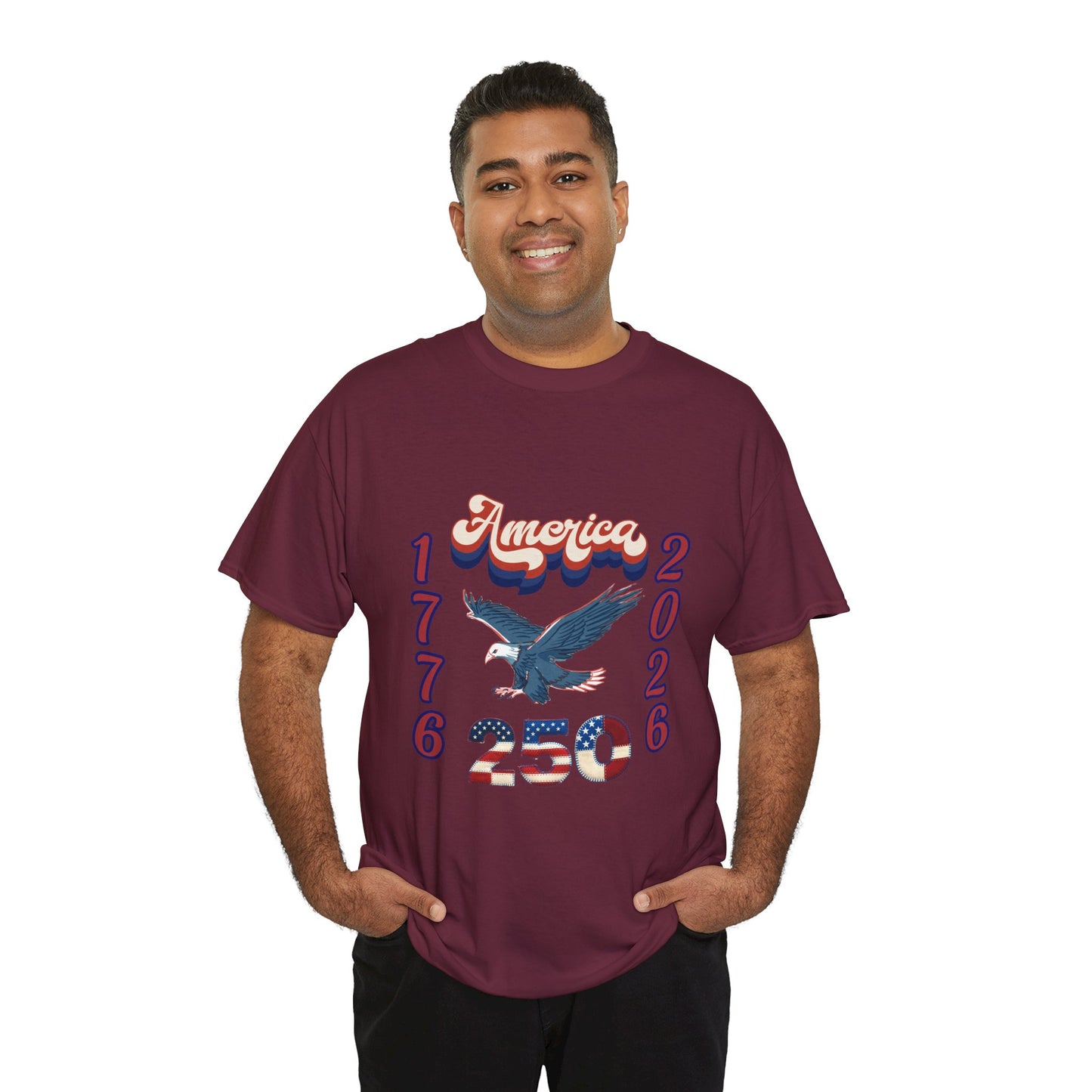 "America 1776-2026" Patriotic Eagle, Unisex Heavy Cotton T-Shirt — Our 250 YR. Celebration Tee!
