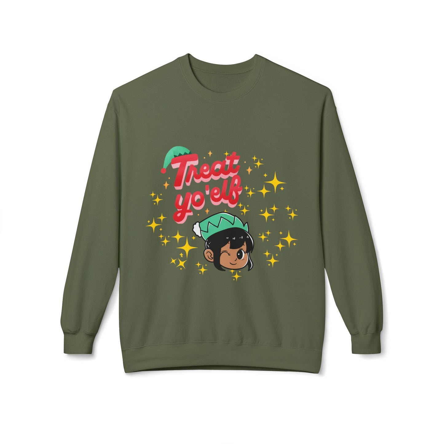 "Treat Yo'Elf" — Cute Elf Holiday Unisex Crewneck Sweatshirt