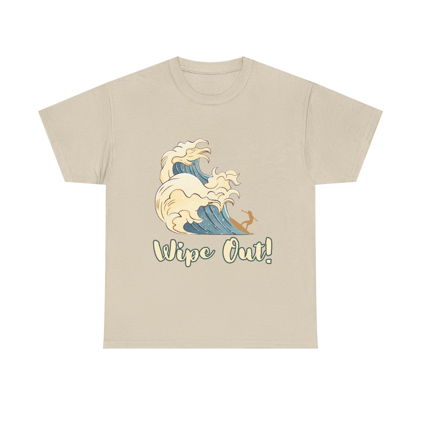 Surf-Inspired Unisex Heavy Cotton Tee - "Wipe Out!" Graphic
