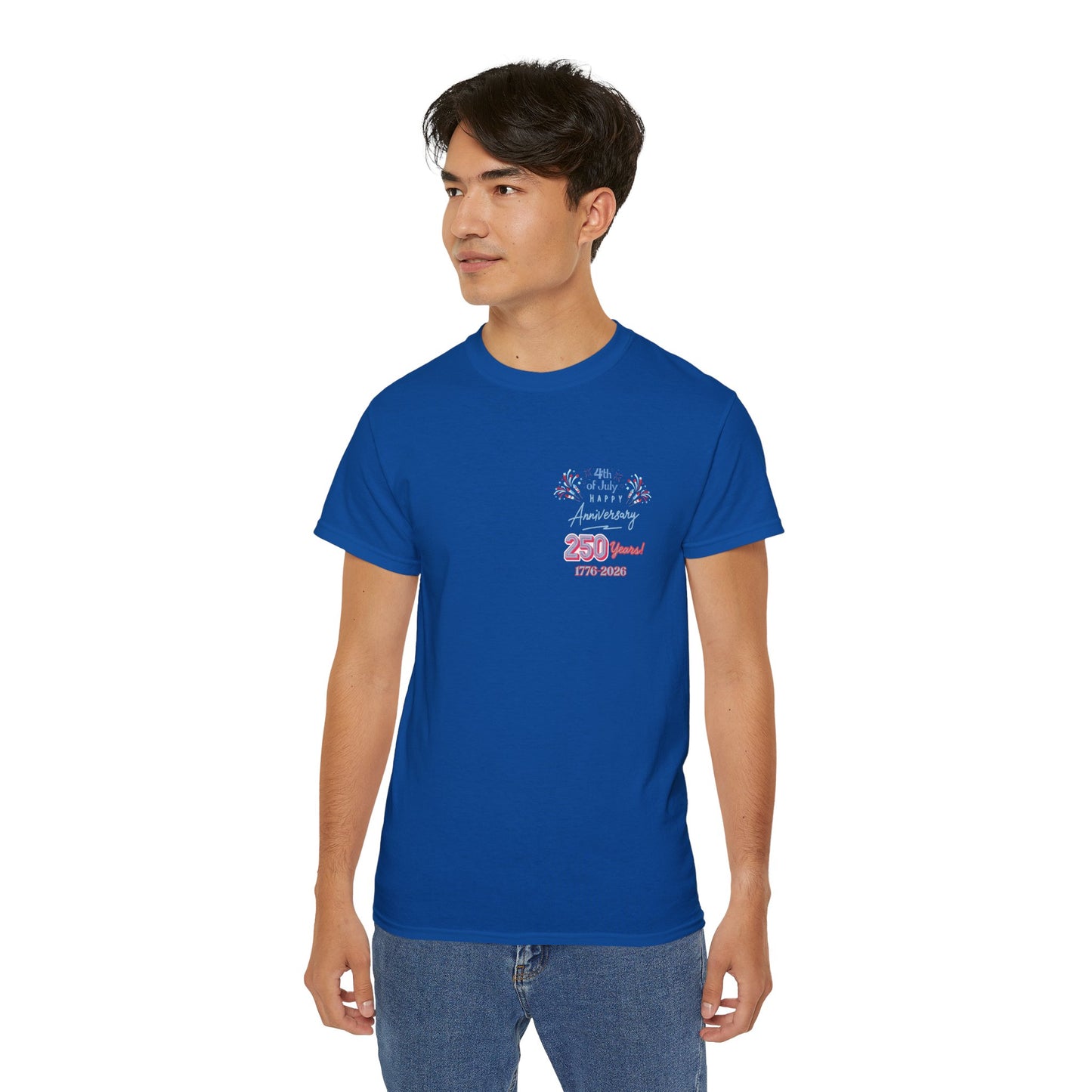 Statue of Liberty Patriotic T-Shirt — "Made In America -Happy Anniversary 1776-2026"  Front & Back Design