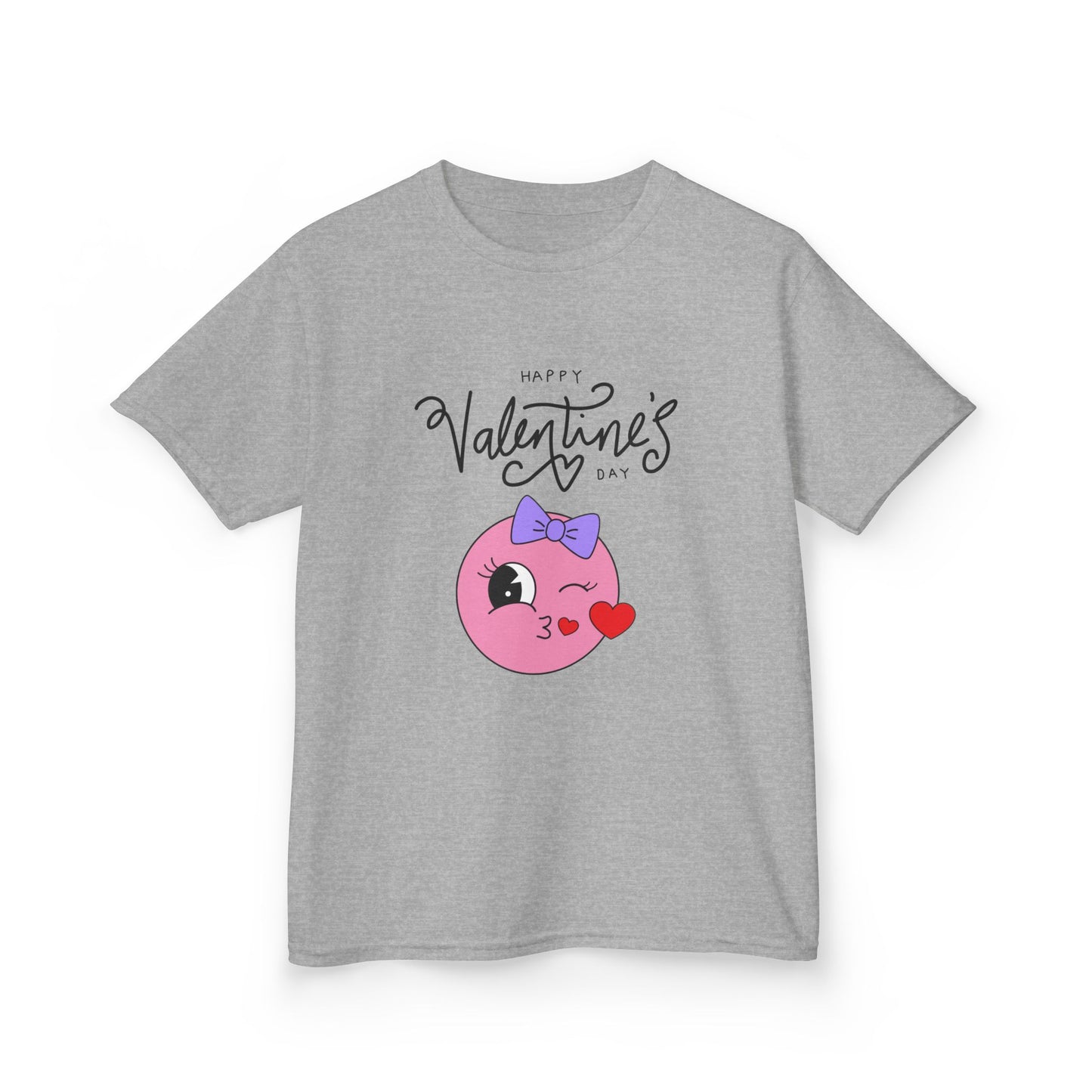 A Cute Winking Valentine Emoji with "Happy Valentine’s Day", Youth's Stylish Boxy Unisex Tee.  A Great Choice For A Wearable Valentine's Statement.