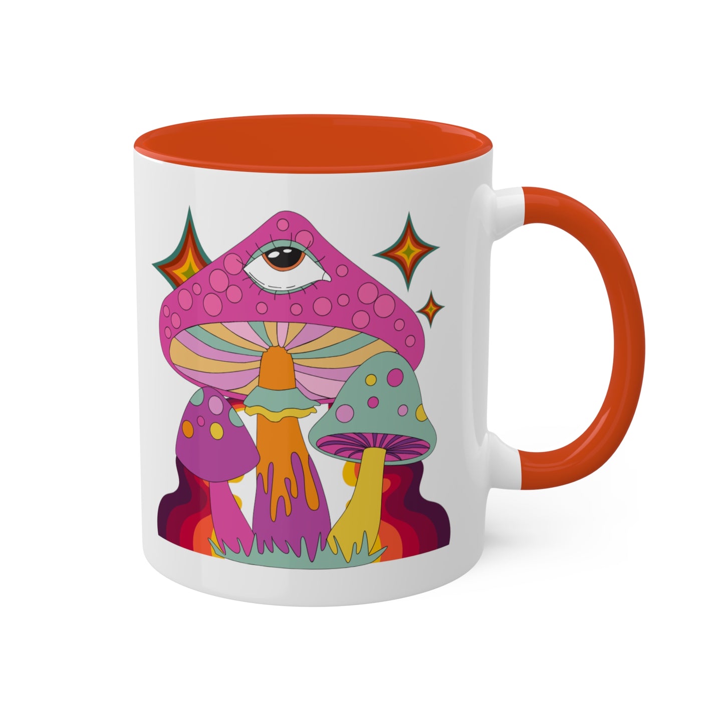"Groovy Mushrooms" 11 oz White Mug with Colorful Accents
