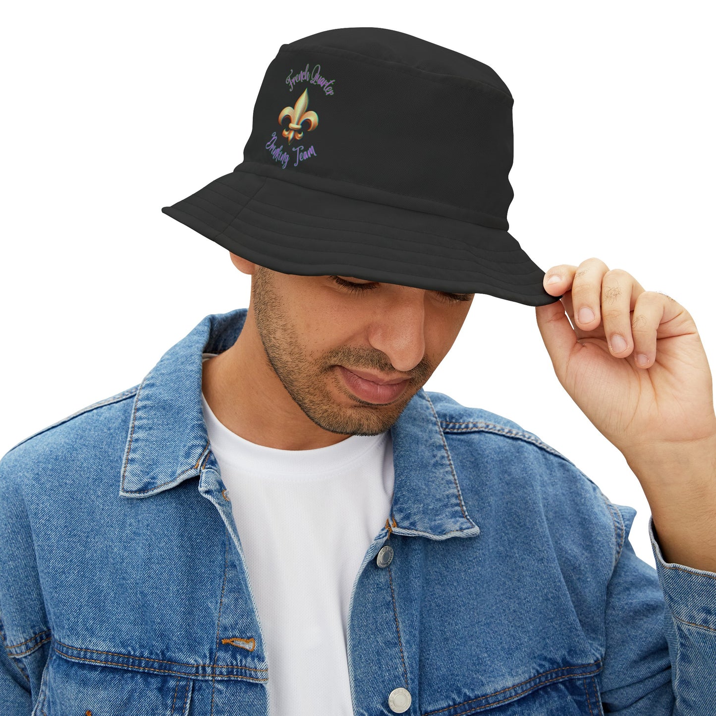 "French Quarter Drinking Team" Black Bucket Hat , With Black or White Stitching