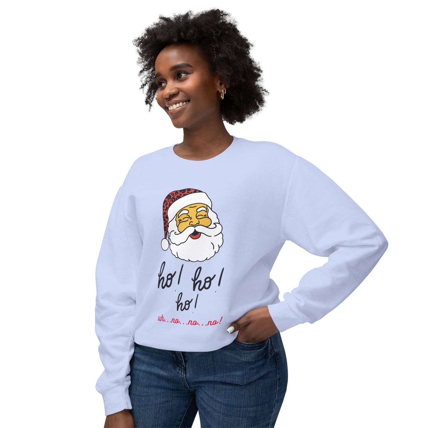 "Ho! Ho! Ho!-Smiling Santa" Unisex Lightweight Crewneck Sweatshirt