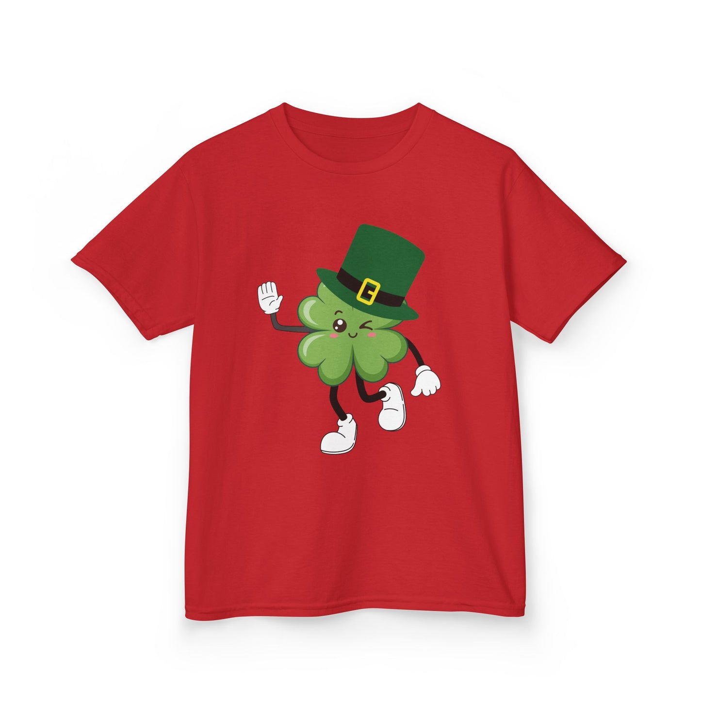 "Dancing Shamrock with Leprechaun Hat".  Kids Heavy Cotton T-Shirt. Patrick’s Day Tee