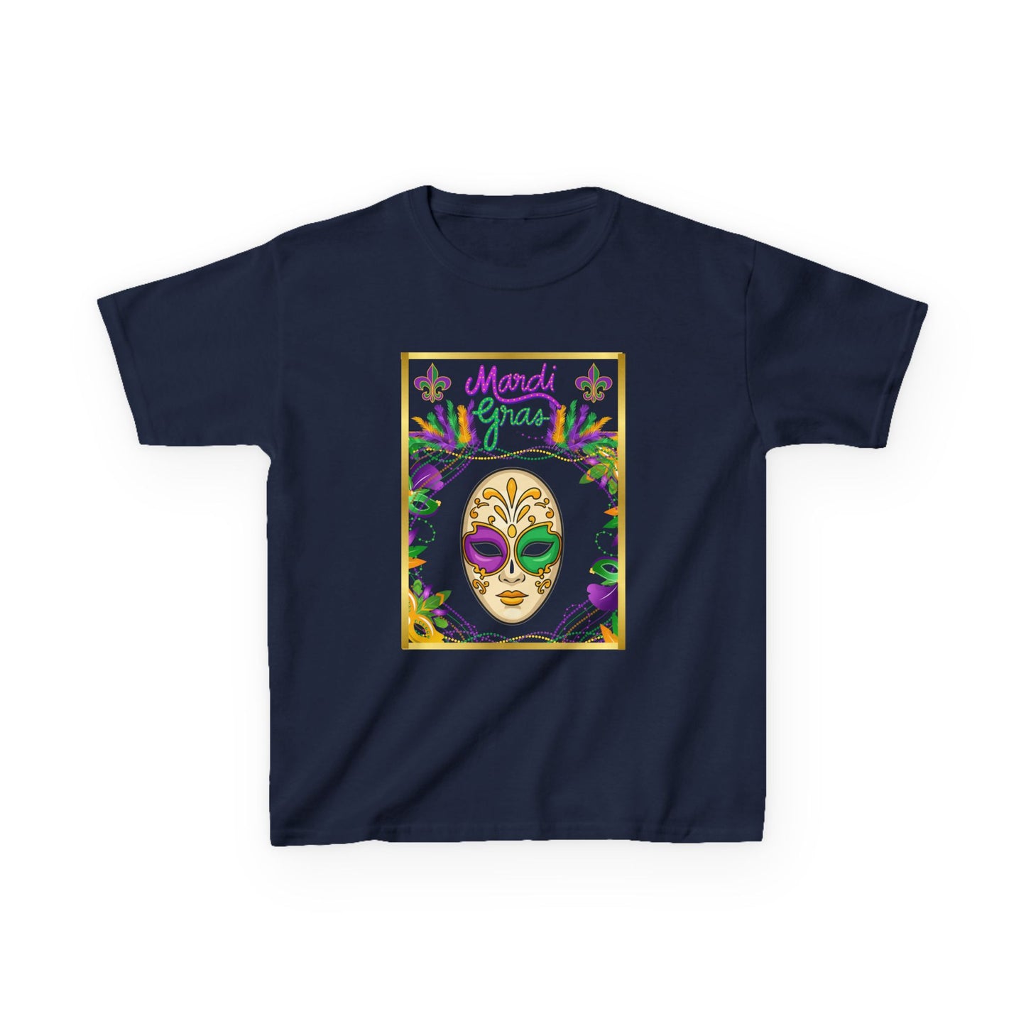 "Mardi  Gras Mask"  Youth Unisex  Boxy T-Shirt.  This Stylish & Colorful Tee Has All The Elements Needed For Carnival Cheer!