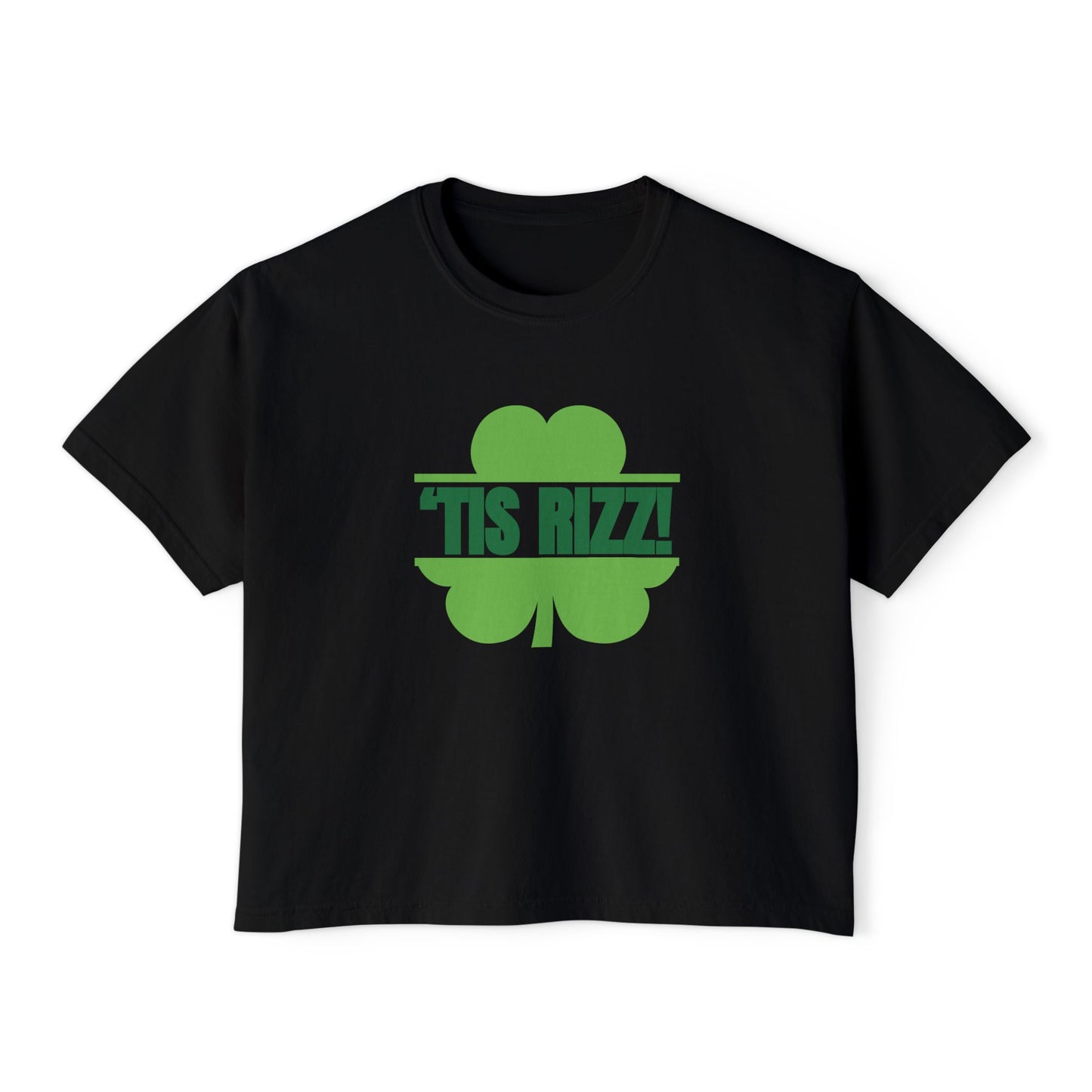 "Tis Rizz Shamrock" Cropped  Boxy Tee — Women's St. Patrick's Day Trendy Shirt
