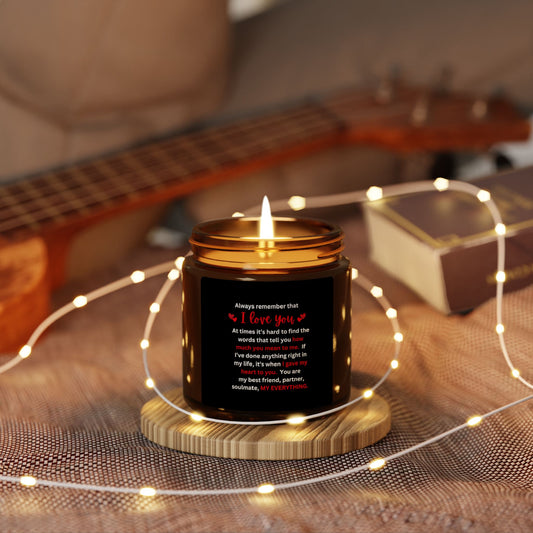 "I Love You" Scented Soy Candle (Multi-Size), Amber Jar with Black label
