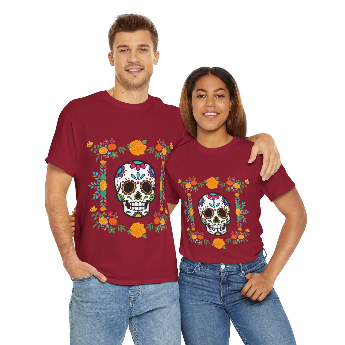 "Day of the Dead" Unisex Heavy Cotton Tee, Colorful Sugar Skull Design!