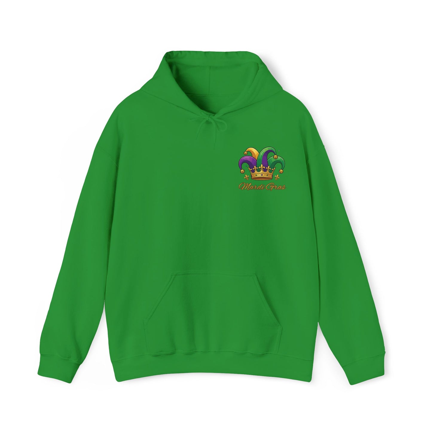 "Mardi Gras Jester Crown" Unisex Pullover Hoodie.  Festive Colorful Front Chest & Bold Back Designs Make This THE Hoodie Of Carnival Season!