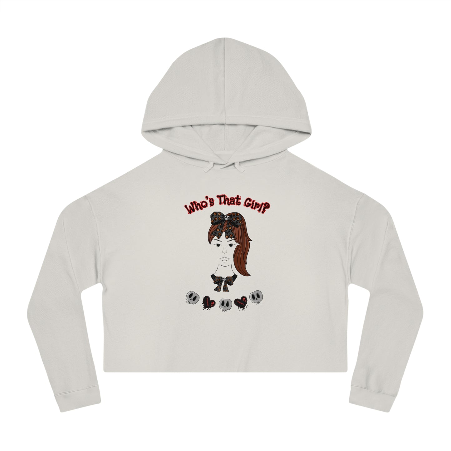 Spectral "Who's That Girl?"  Trendy Women’s Cropped Hooded Sweatshirt.  Unique "Goth Vibe" Crop Top!