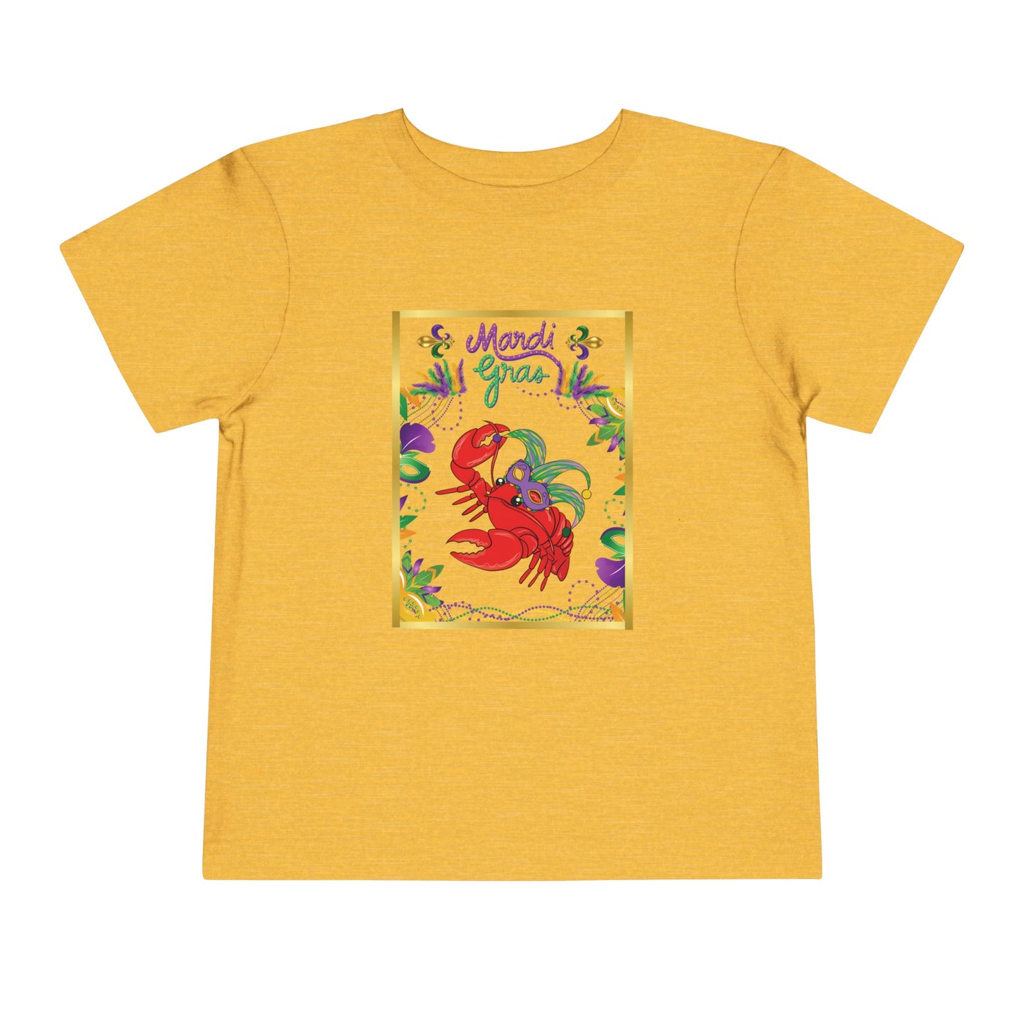 "Mardi Gras Crawfish" Toddler Short Sleeve Tee — Festive Masked Bright Red Crawfish Ready for Carnival!