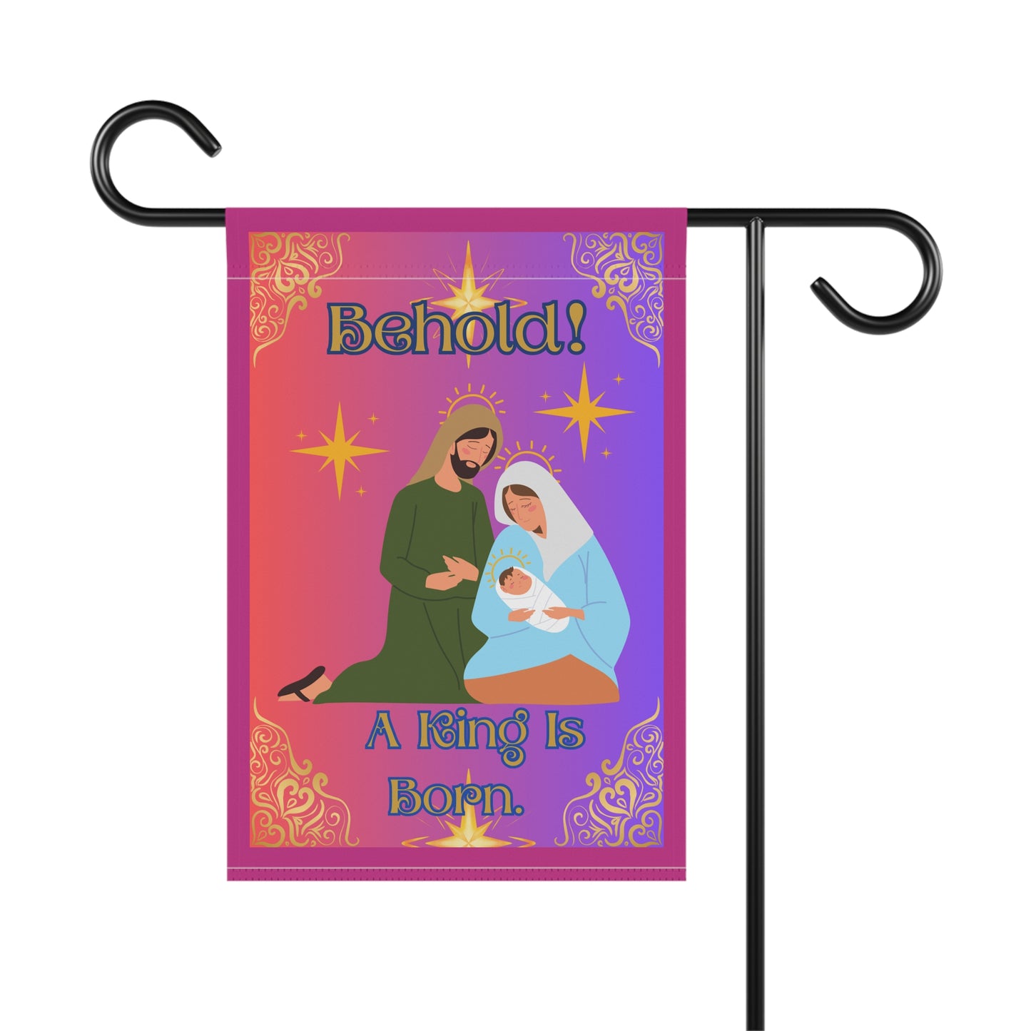 "Behold. A King Is Born!", Garden/Lawn Banner, 12 in x 18 in, Purple Ombre