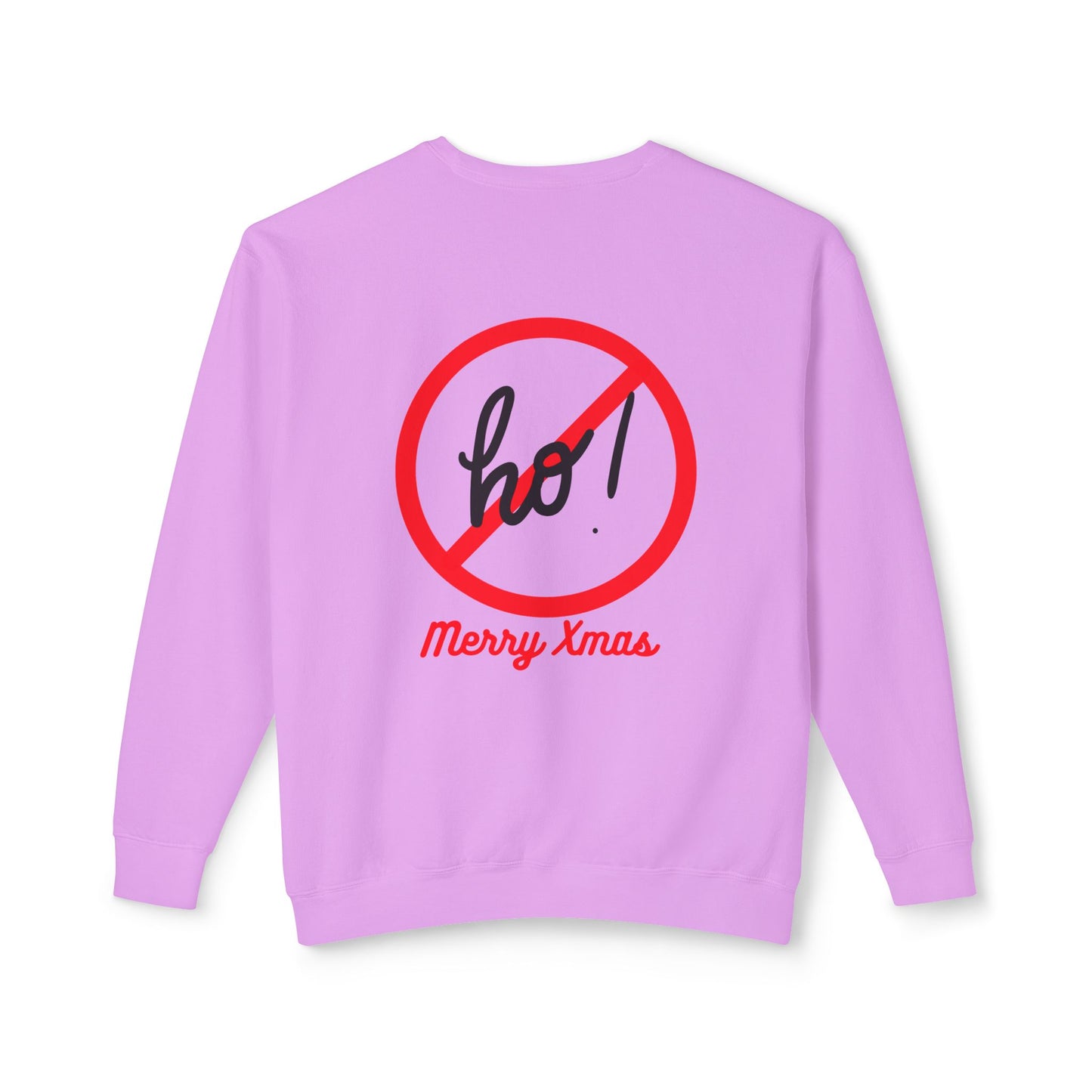 "Smiling(Tan)Santa-Ho, Ho, Ho," Unisex Lightweight Crewneck Sweatshirt, Black Text