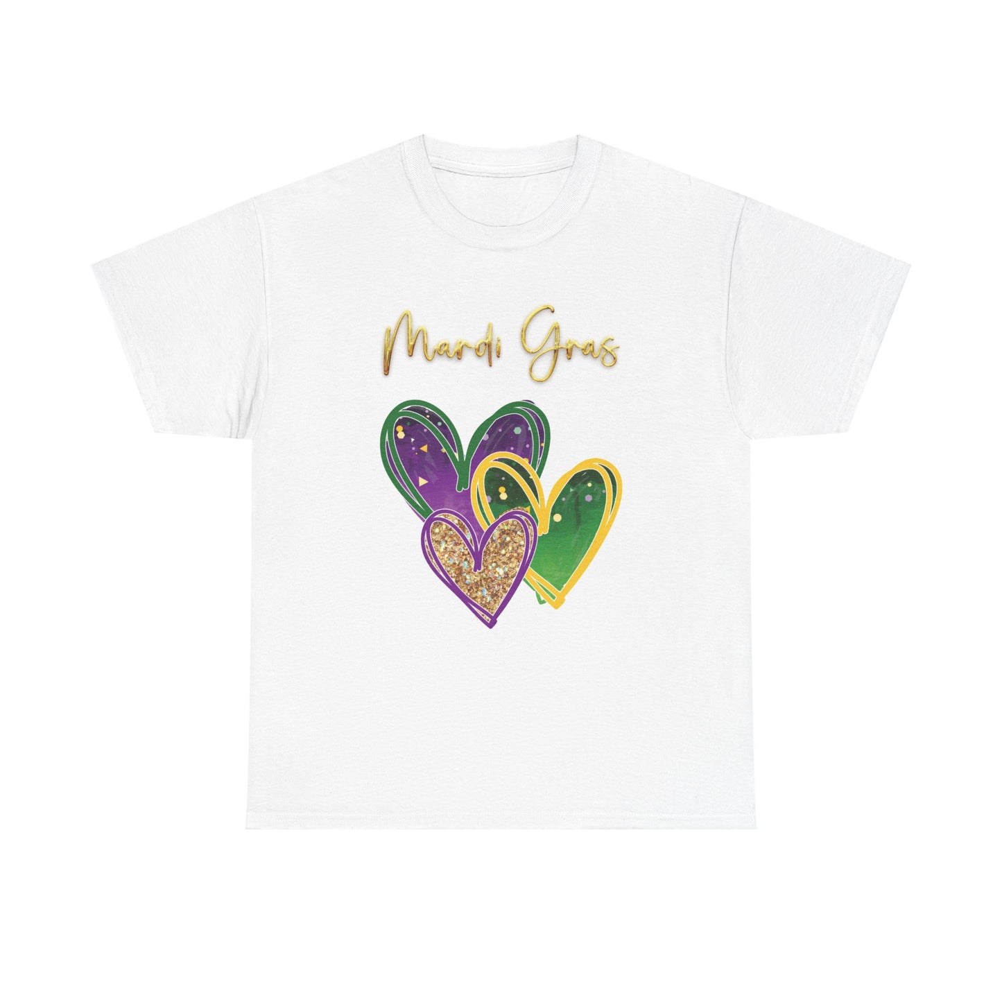 "Mardi Gras Hearts" Unisex T-Shirt.  A "Heart Felt"  Celebration Of Carnival In Purple, Green & Gold!