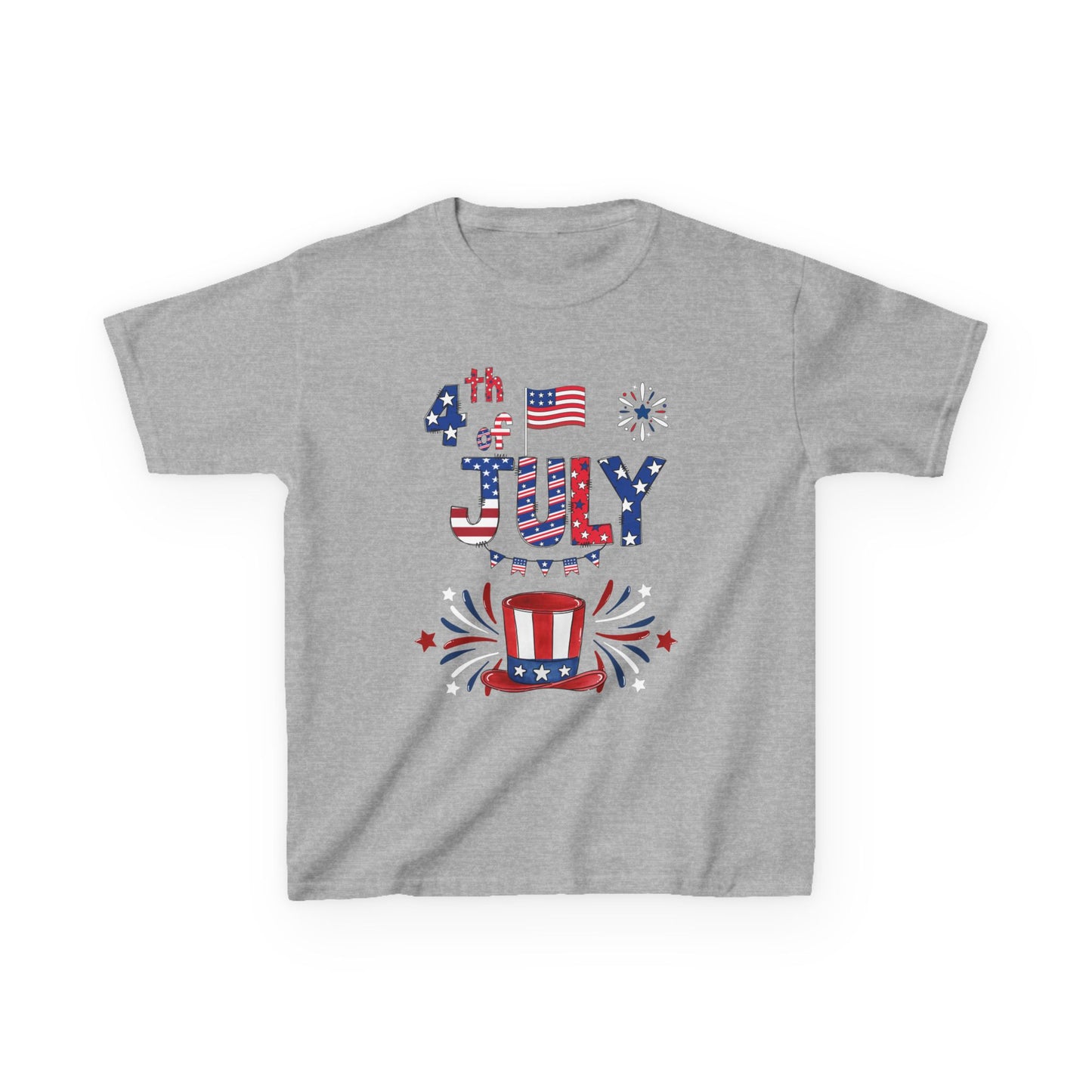 Kids "4th of July" Patriotic Boxy Tee — Celebrate This Special Day With Fireworks & A Vibrant Uncle Sam Hat!