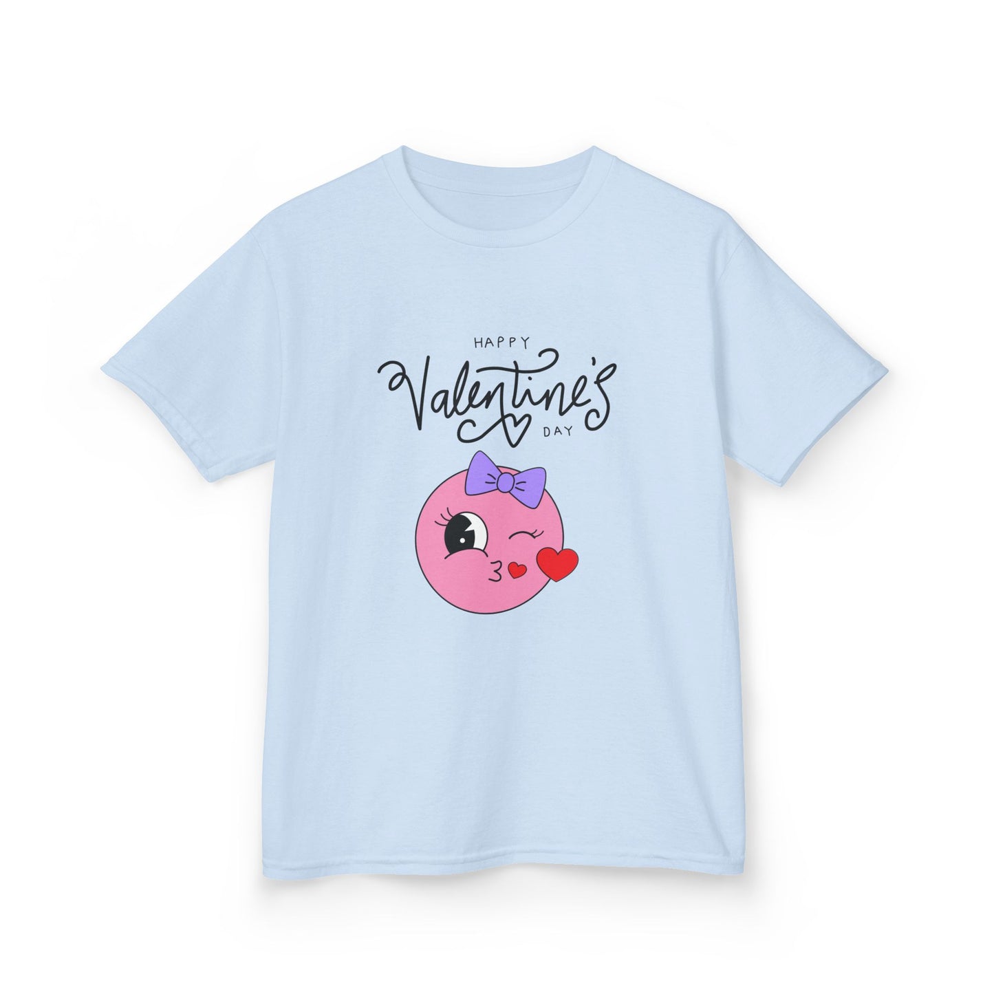 A Cute Winking Valentine Emoji with "Happy Valentine’s Day", Youth's Stylish Boxy Unisex Tee.  A Great Choice For A Wearable Valentine's Statement.