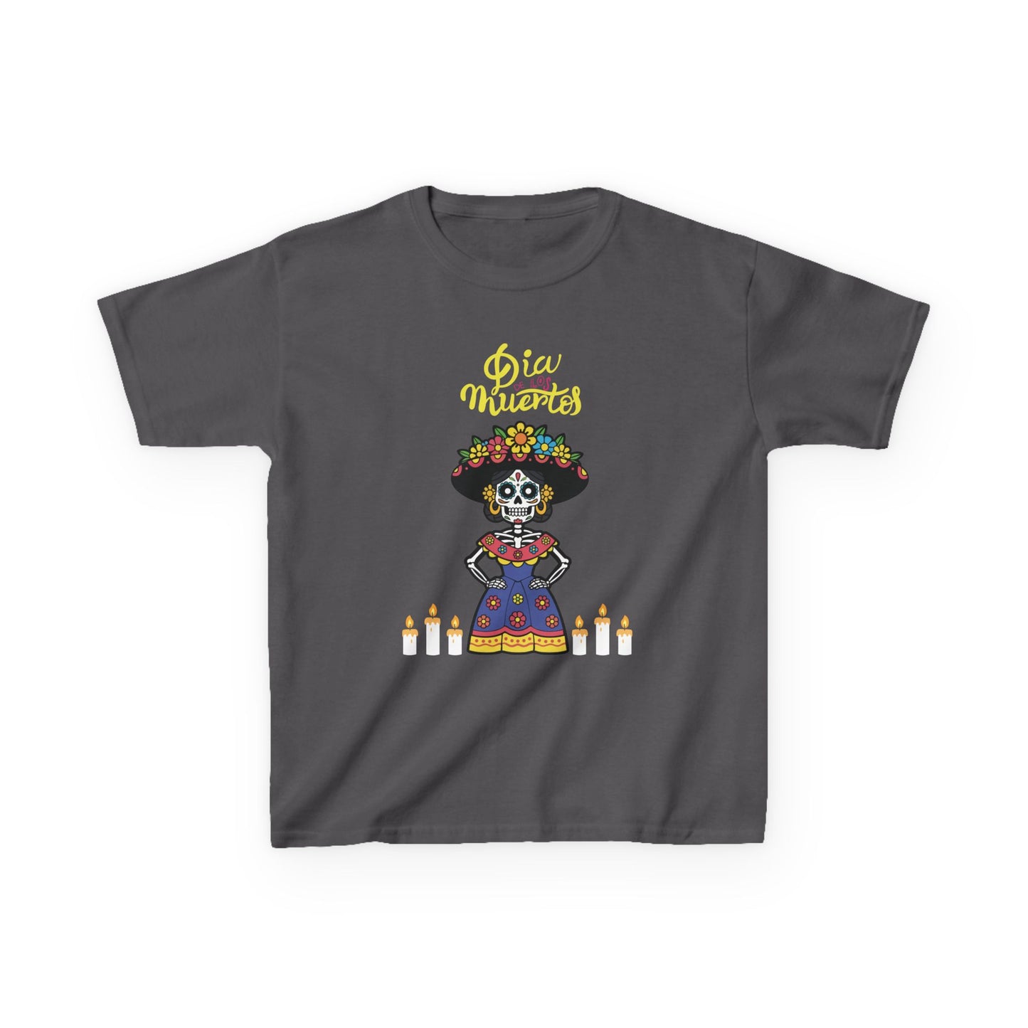"Dia De Los Muertos" Kids Heavy CottonTee.  A Fun and Colorful Sugar Skull Design