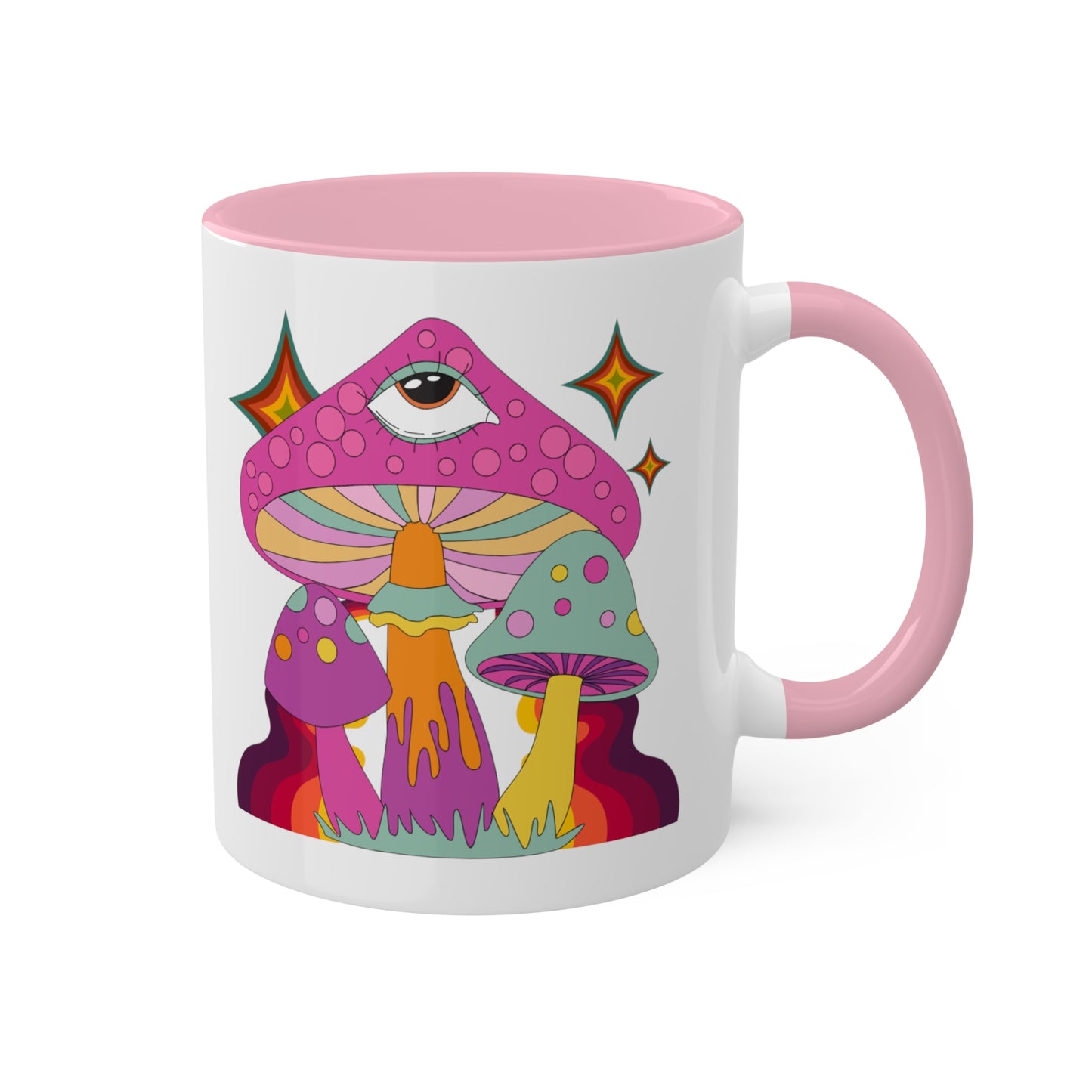 "Groovy Mushrooms" 11 oz White Mug with Colorful Accents