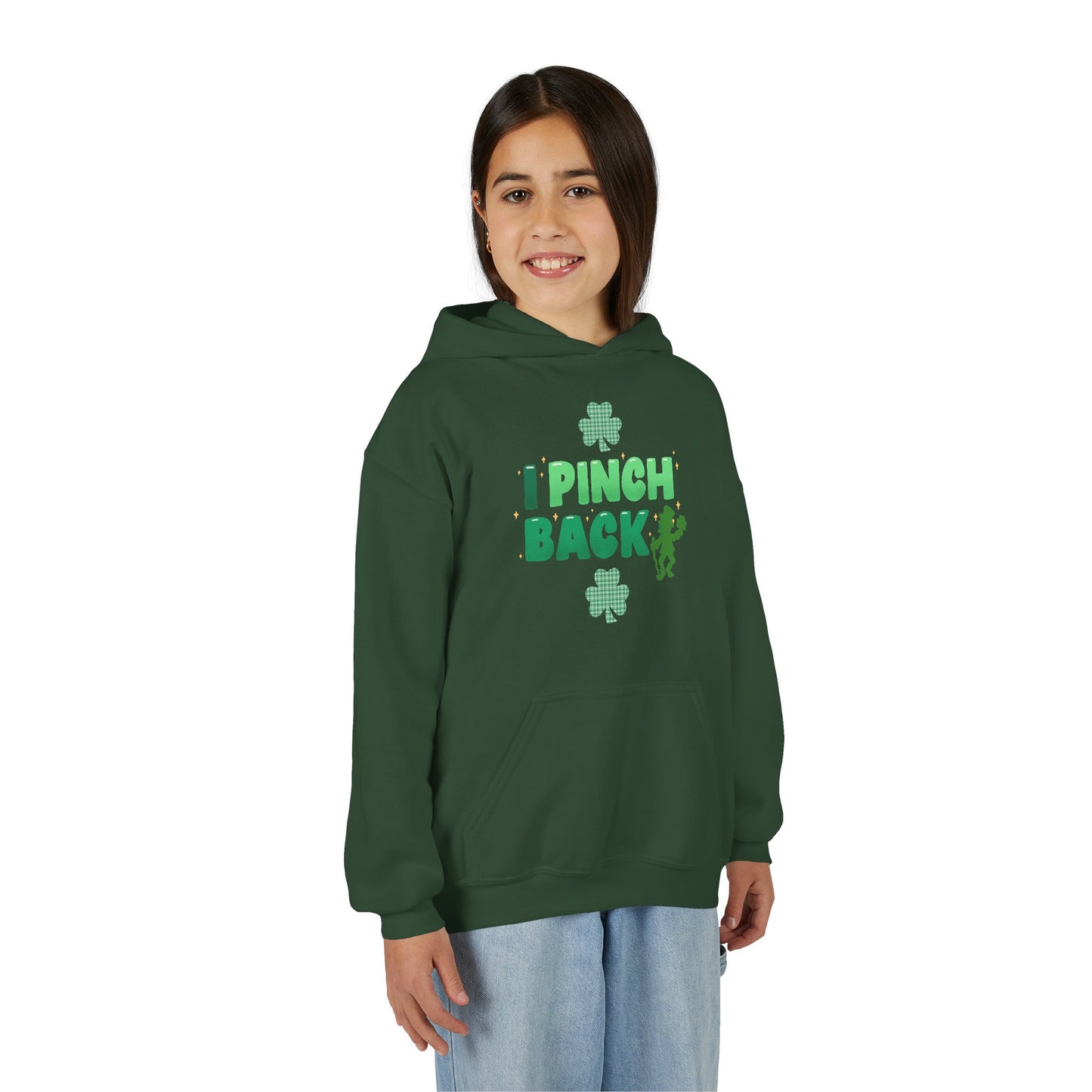 Youth St. Patrick's Day Hoodie — "I Pinch Back" Shamrock (Approach With Caution-LOL)