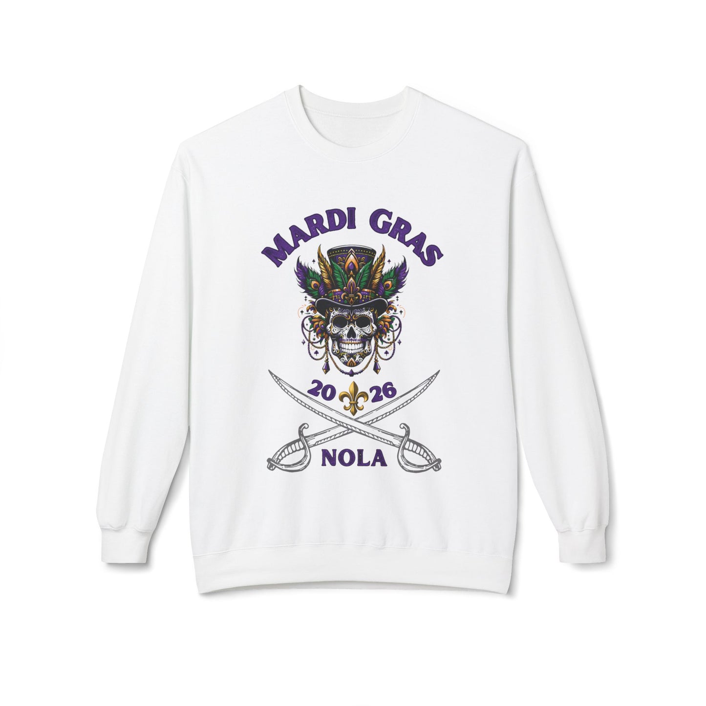 "Mardi Gras 2026 Voodoo Pirate" Crewneck Sweatshirt — A NOLA 2026 Festival Unisex Pullover Ideal For Celebrating Carnival & A Great Souvenir!
