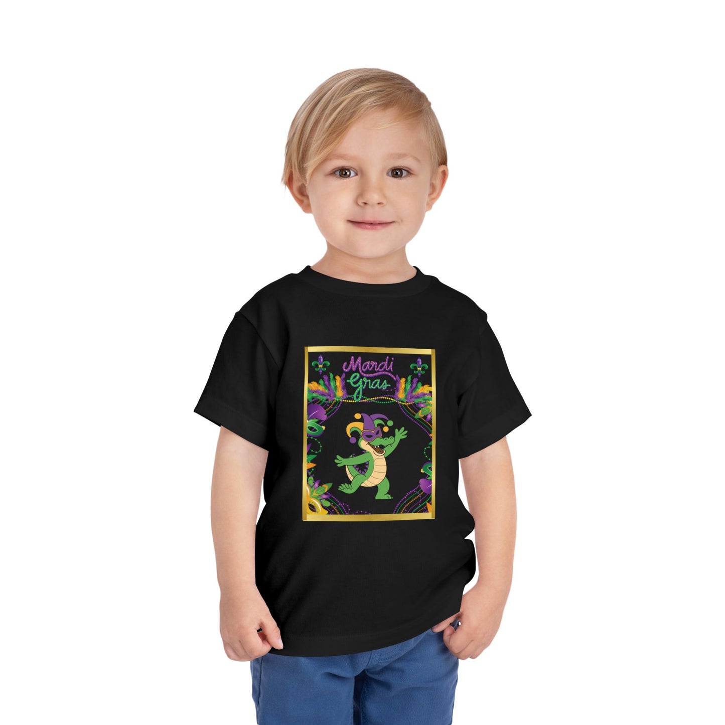 "Mardi Gras Gator" Toddler Tee.  This Masked Alligator Is Ready To Celebrate Mardi Gras In Purple, Gold And Green!