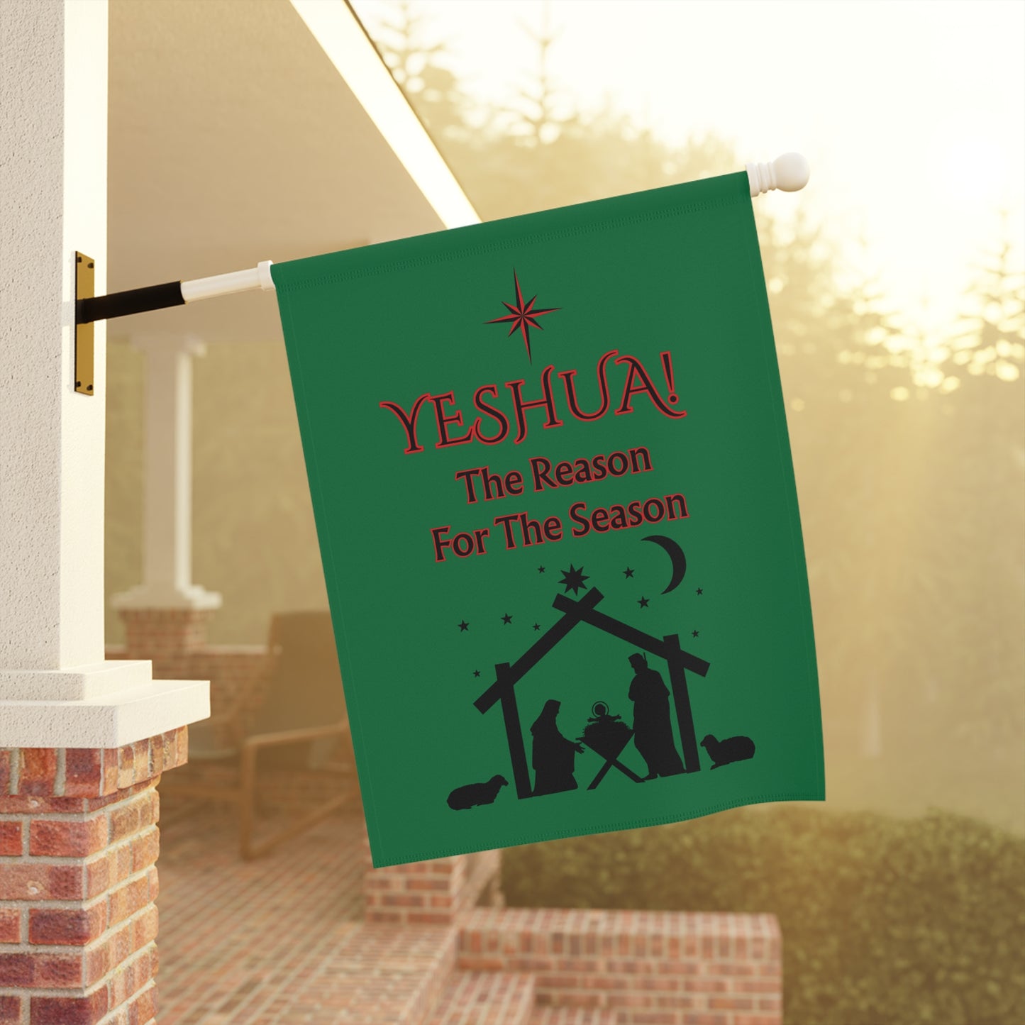 Green House Banner/ Flag – "YESHUA! The Reason For The Season" Nativity Scene Christmas Outdoor Decor For The Home.