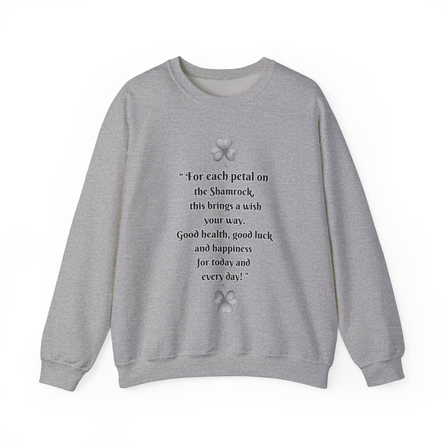 "Irish Blessing(Front)-Shamrock Wiseman(Back)", Unisex Crewneck Sweatshirt— Irish Luck Quote & Rustic Irish Wiseman Surrounded By Clover