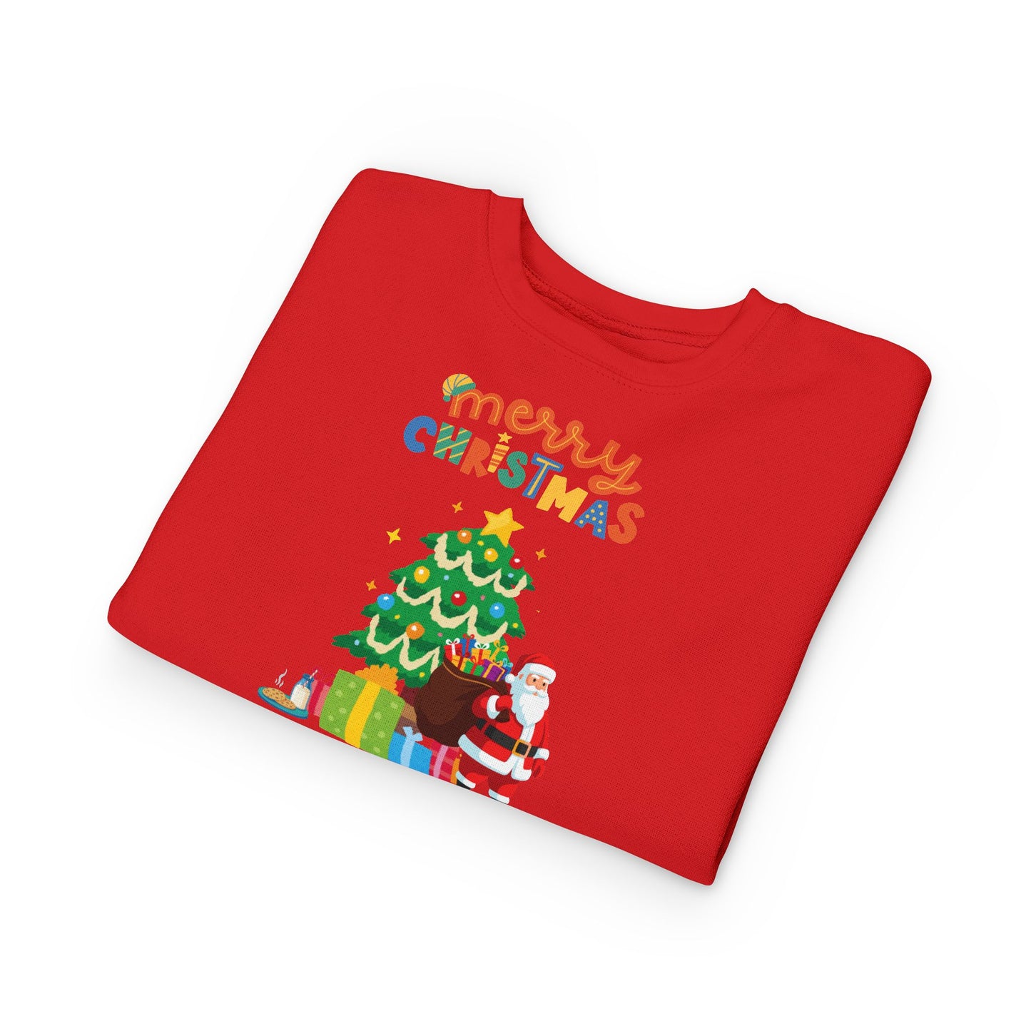 Toddler Sweatshirt — Merry Christmas Santa & Tree Personalized Kids Crewneck