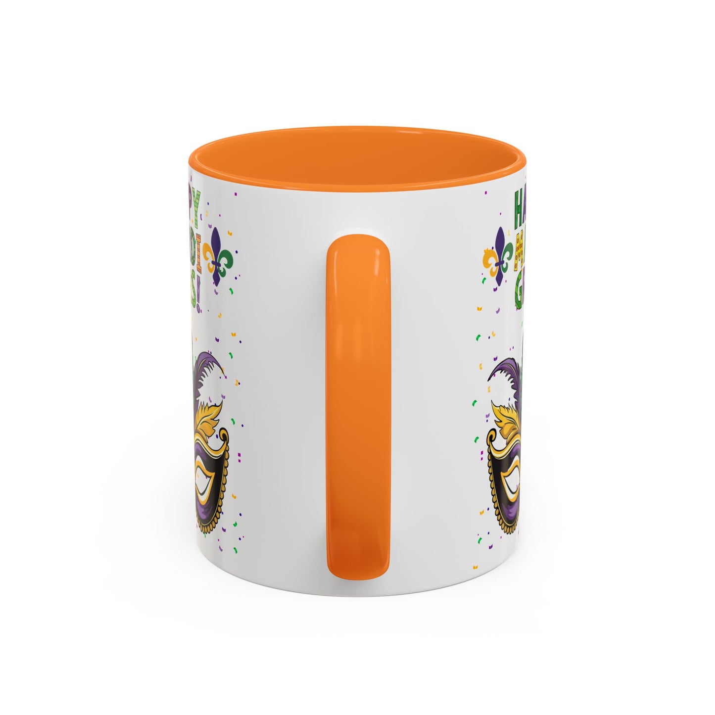"Happy Mardi Gras Mask" White Ceramic 11oz Mugs With Colorful Accents.  Enjoy The Carnival Season Every time You Use This Mug.