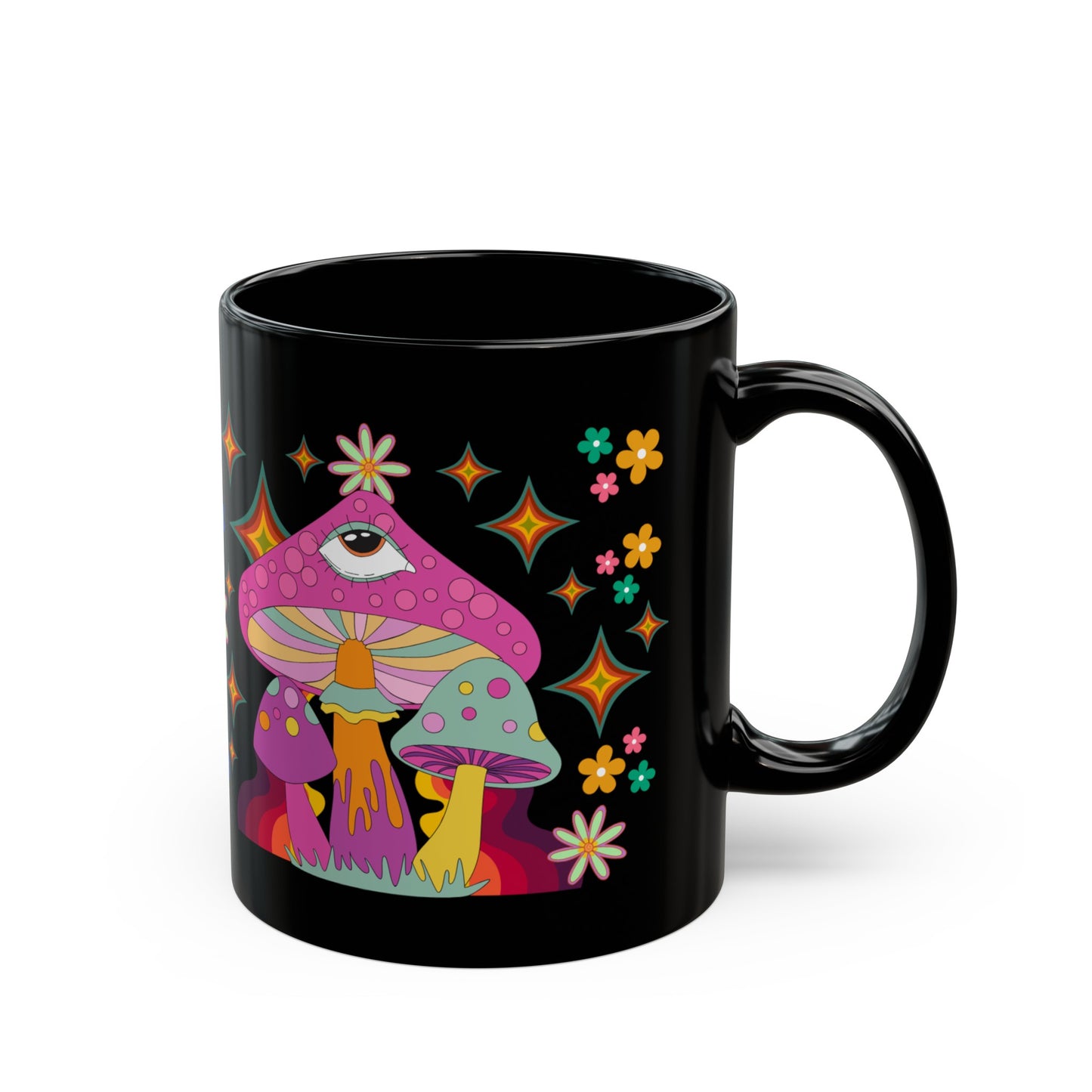 "Extra Groovy Mushrooms", Black Mug 11 oz