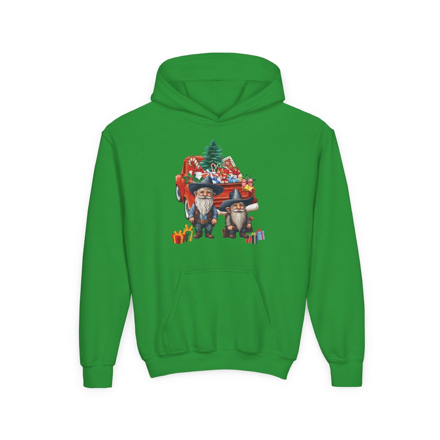 Youth Christmas Hoodie - Cute Gnome & Gifts Holiday Pullover ("Merry Christmas" Back)