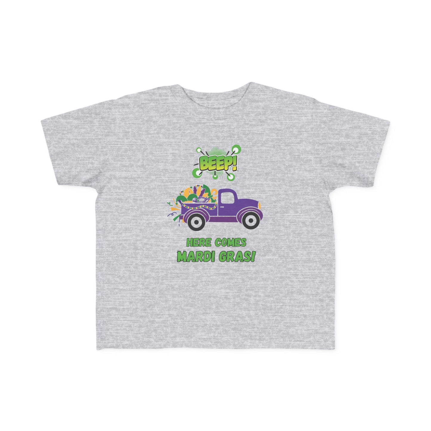 Mardi Gras Toddler Tee — "Beep! Here Comes Mardi Gras!" Purple Truck Kids Shirt