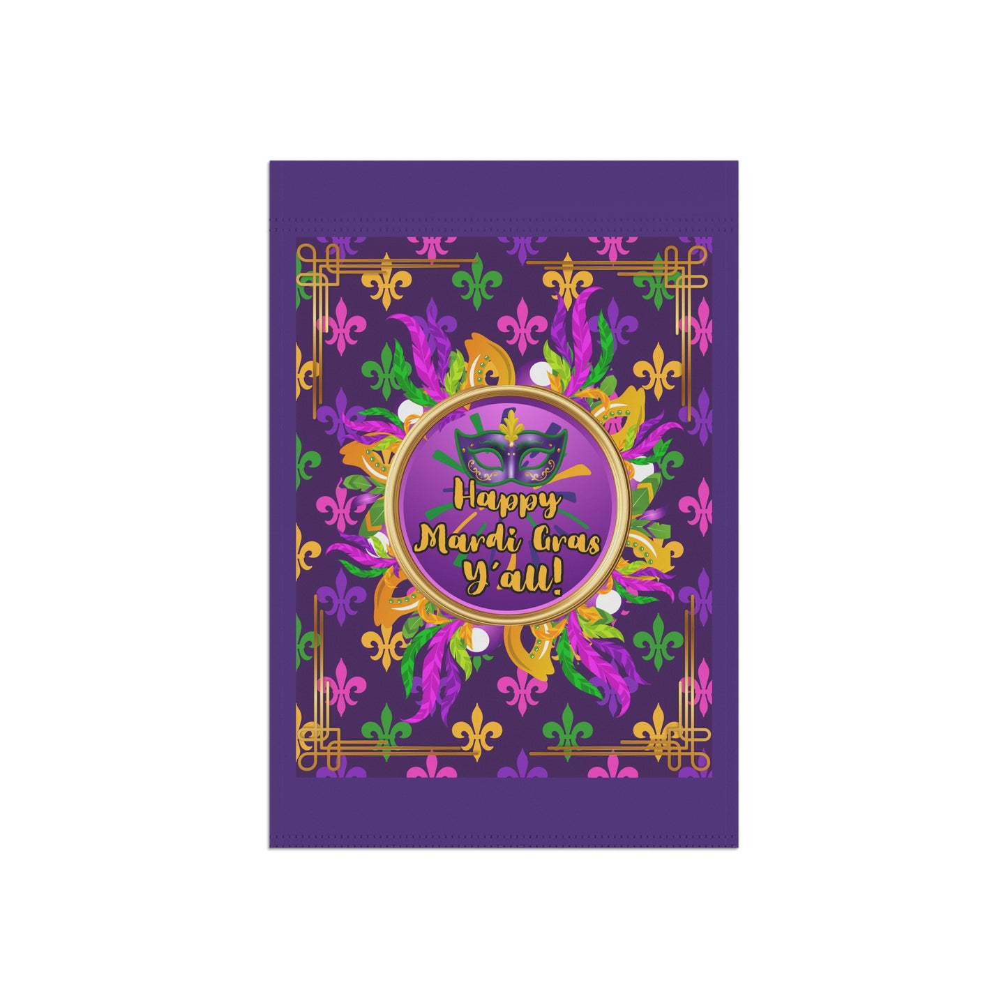 "Happy Mardi Gras Y'all",  Fleur De Lis Mardi Gras House Flag In Purple.   Let This Vibrant Paisley Banner/Flag Help You Celebrate Carnival Season!