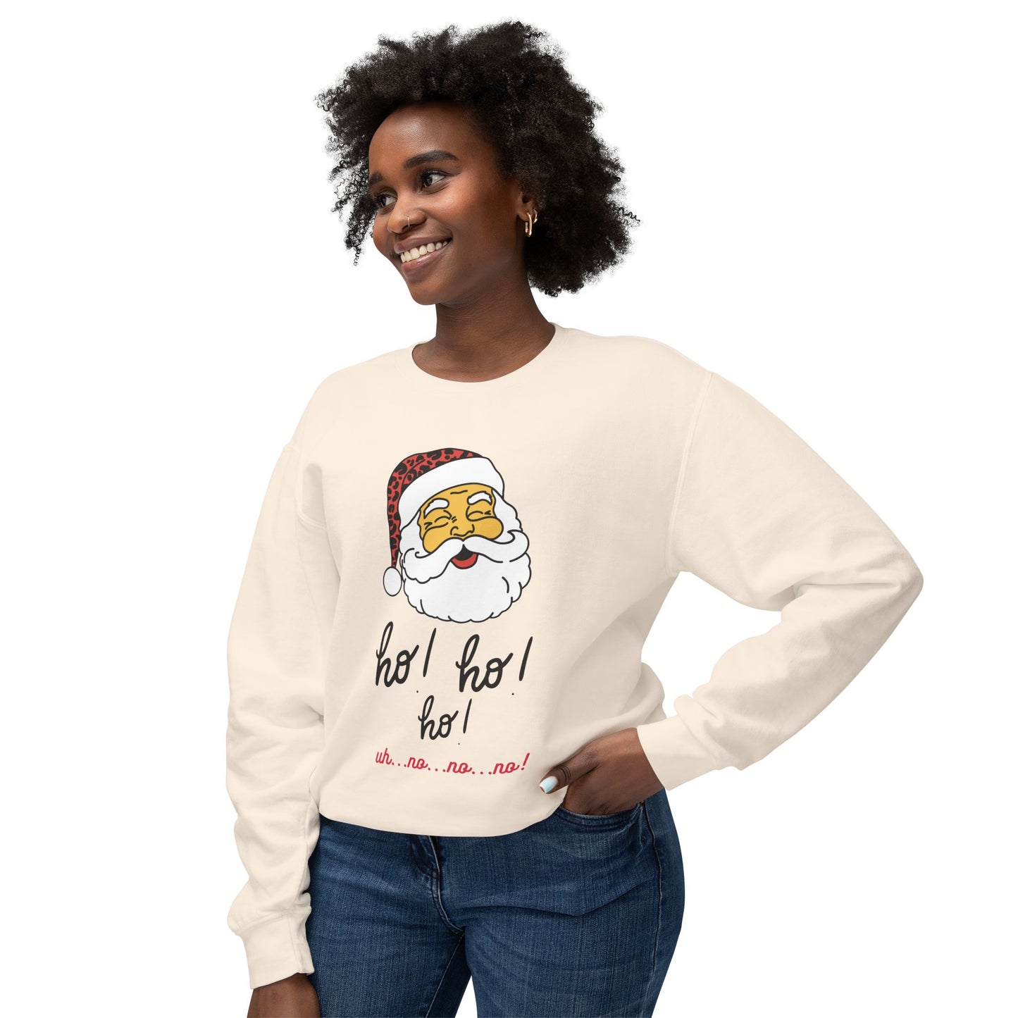 "Ho! Ho! Ho!-Smiling Santa" Unisex Lightweight Crewneck Sweatshirt