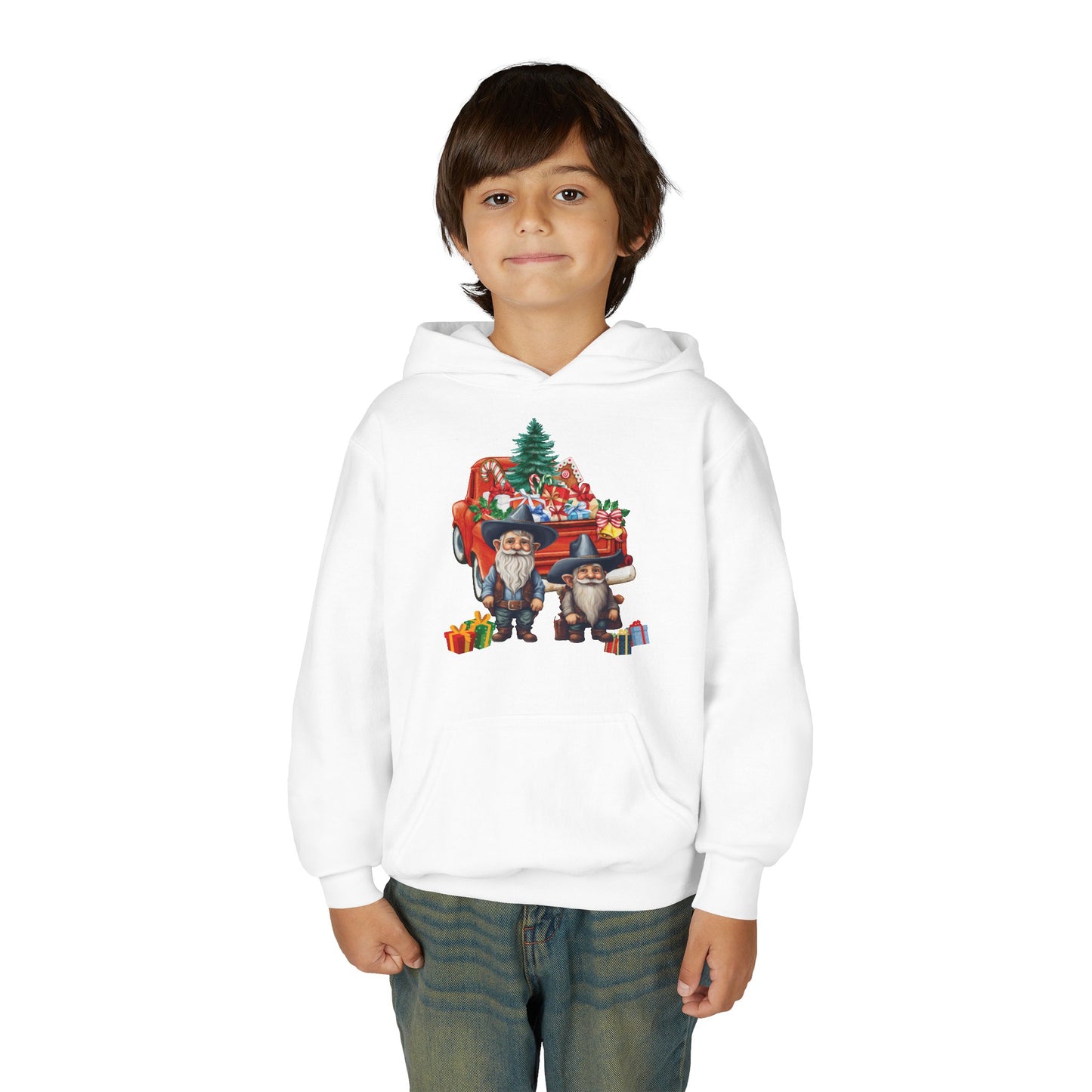 Youth Christmas Hoodie - Cute Gnome & Gifts Holiday Pullover ("Merry Christmas" Back)