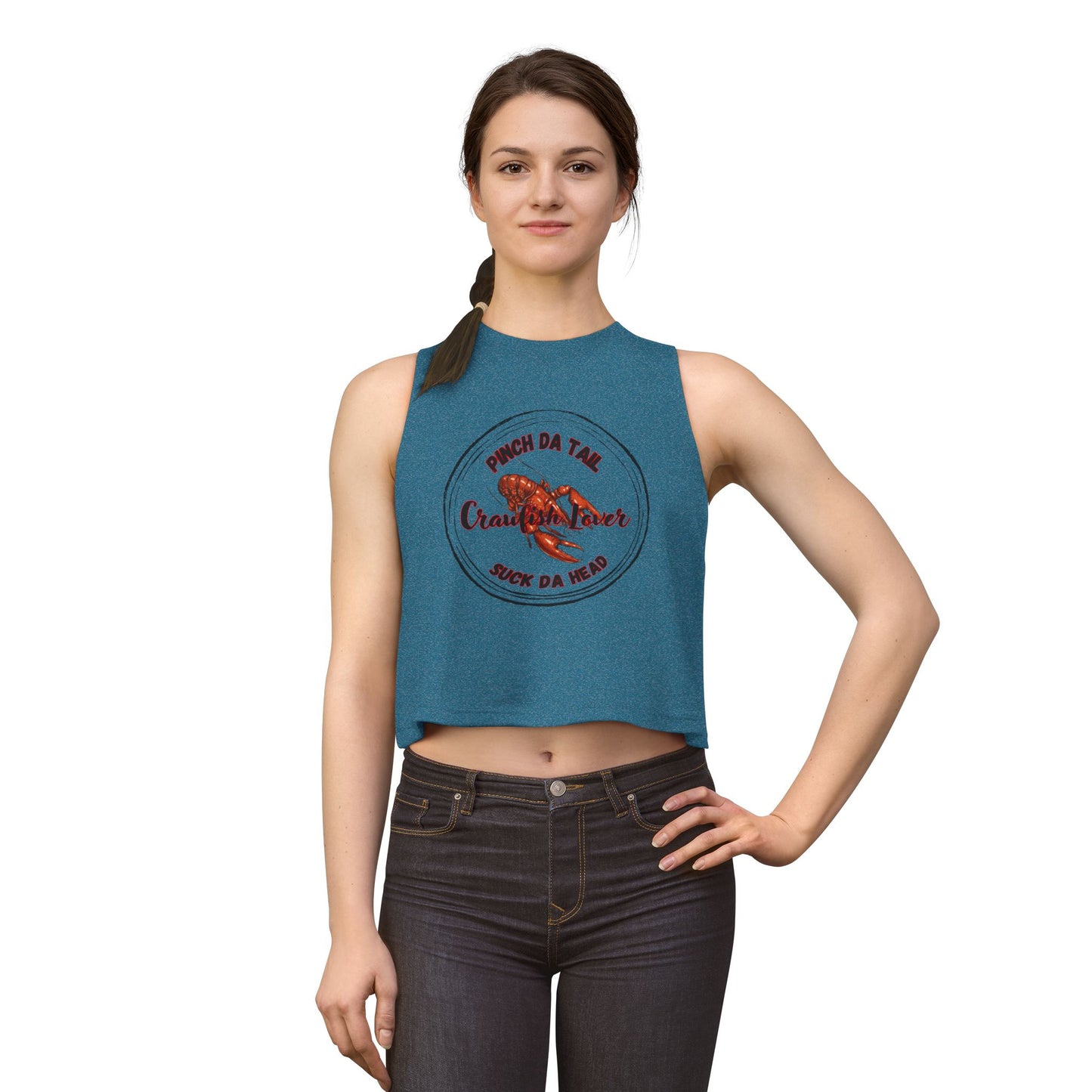 Crawfish Lover Crop Top — "Pinch Da Tail, Suck Da Head" Cajun Seafood Tank
