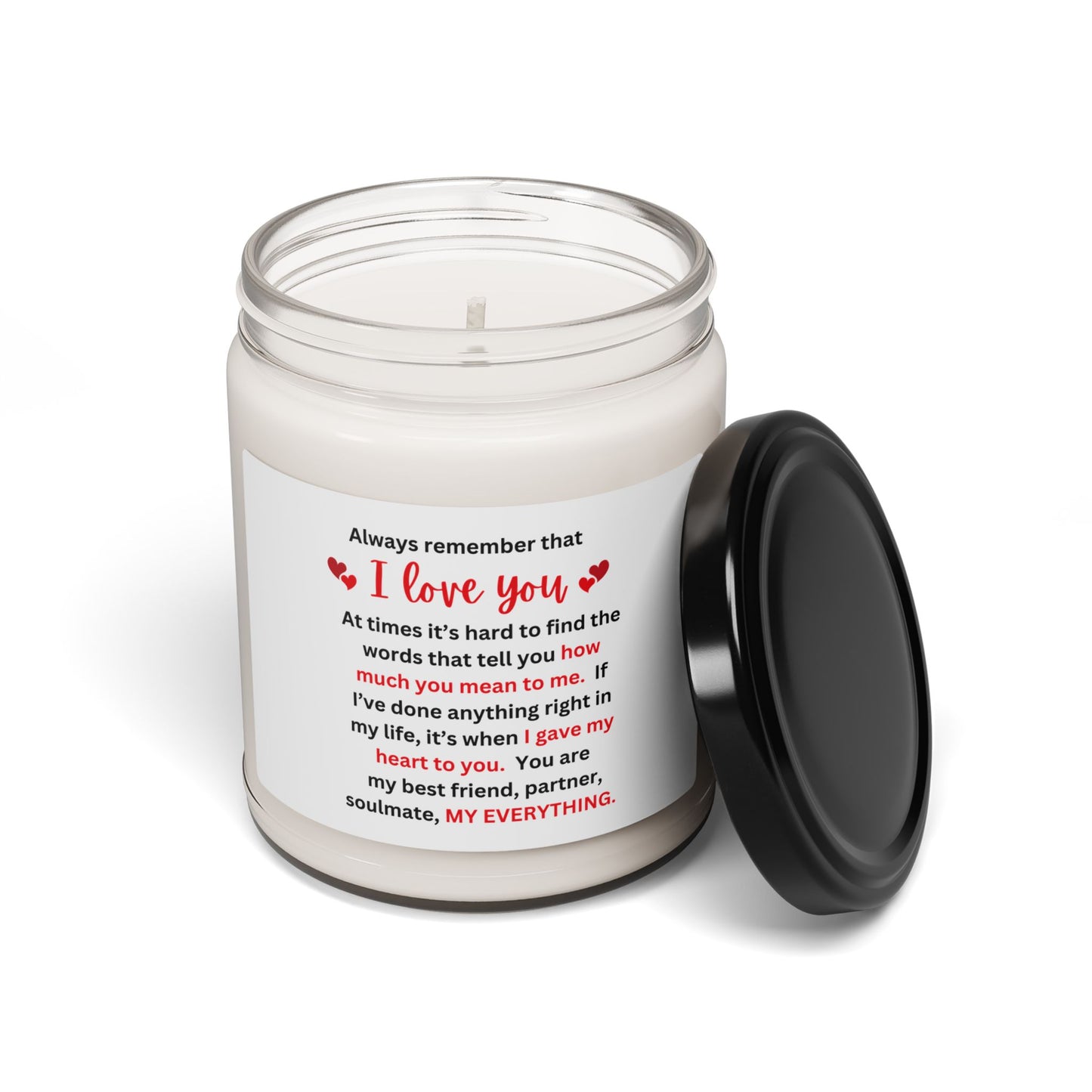 "I Love You" Scented Soy Candle,  White Label, Clear 9oz Glass Jar