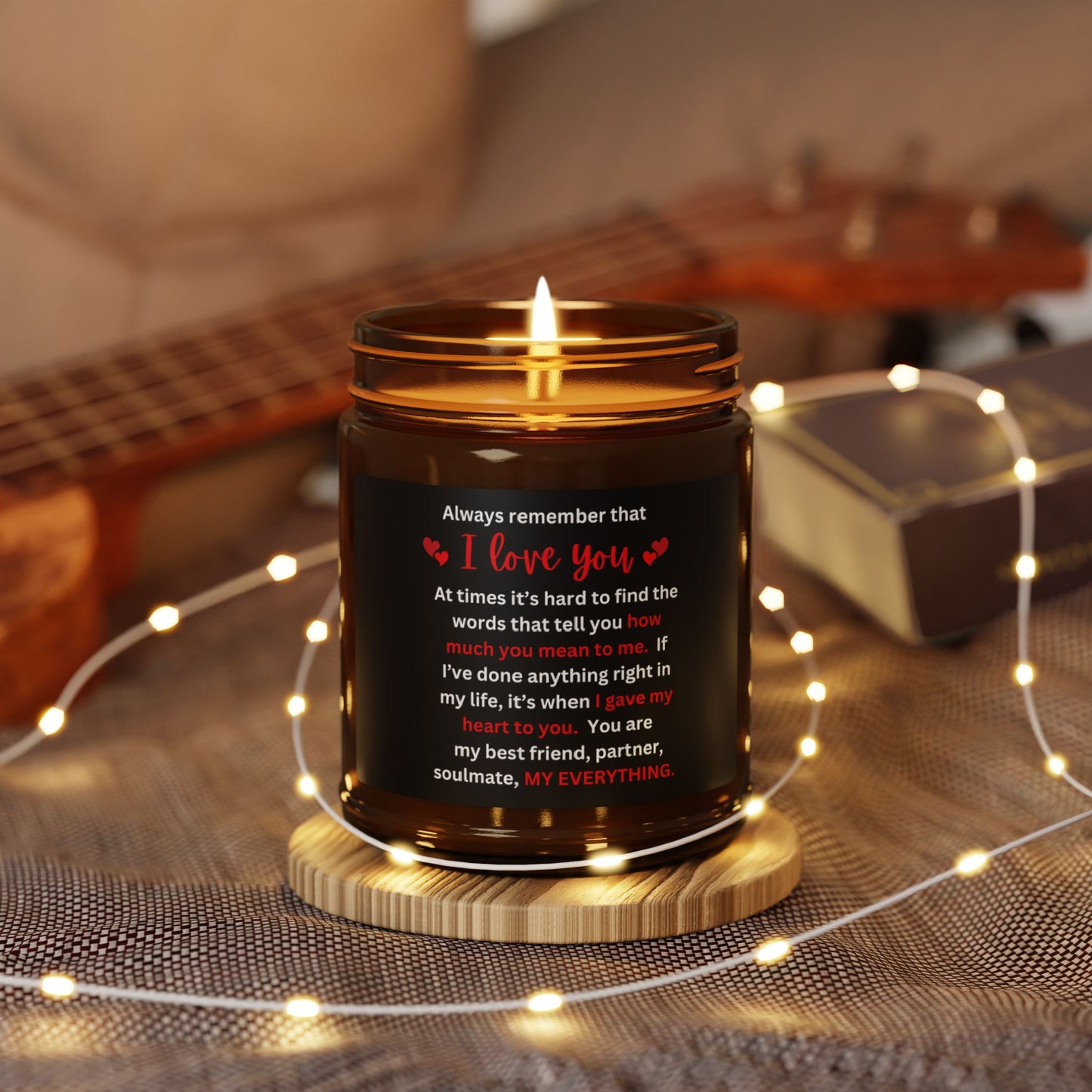 "I Love You" Scented Soy Candle (Multi-Size), Amber Jar with Black label